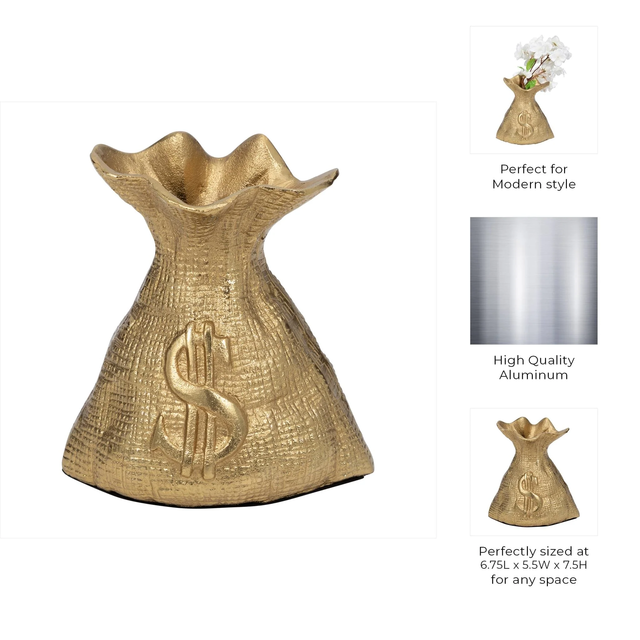 Metal, 8" Money Bag, Gold - Image 10