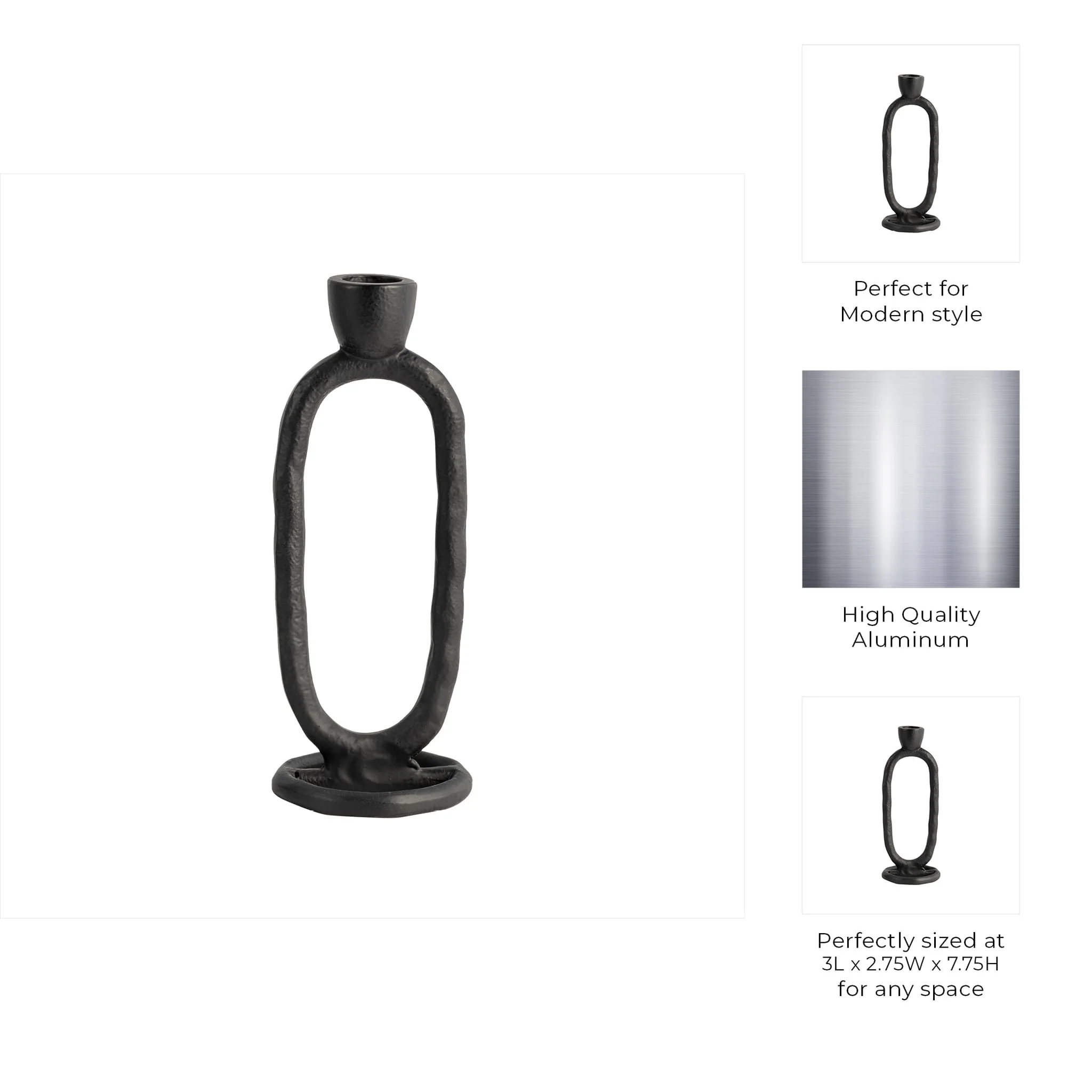 Metal, 8" Open Oval Taper Candleholder, Black - Image 7