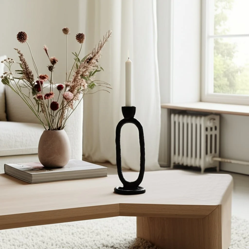 Metal, 8" Open Oval Taper Candleholder, Black - Image 8