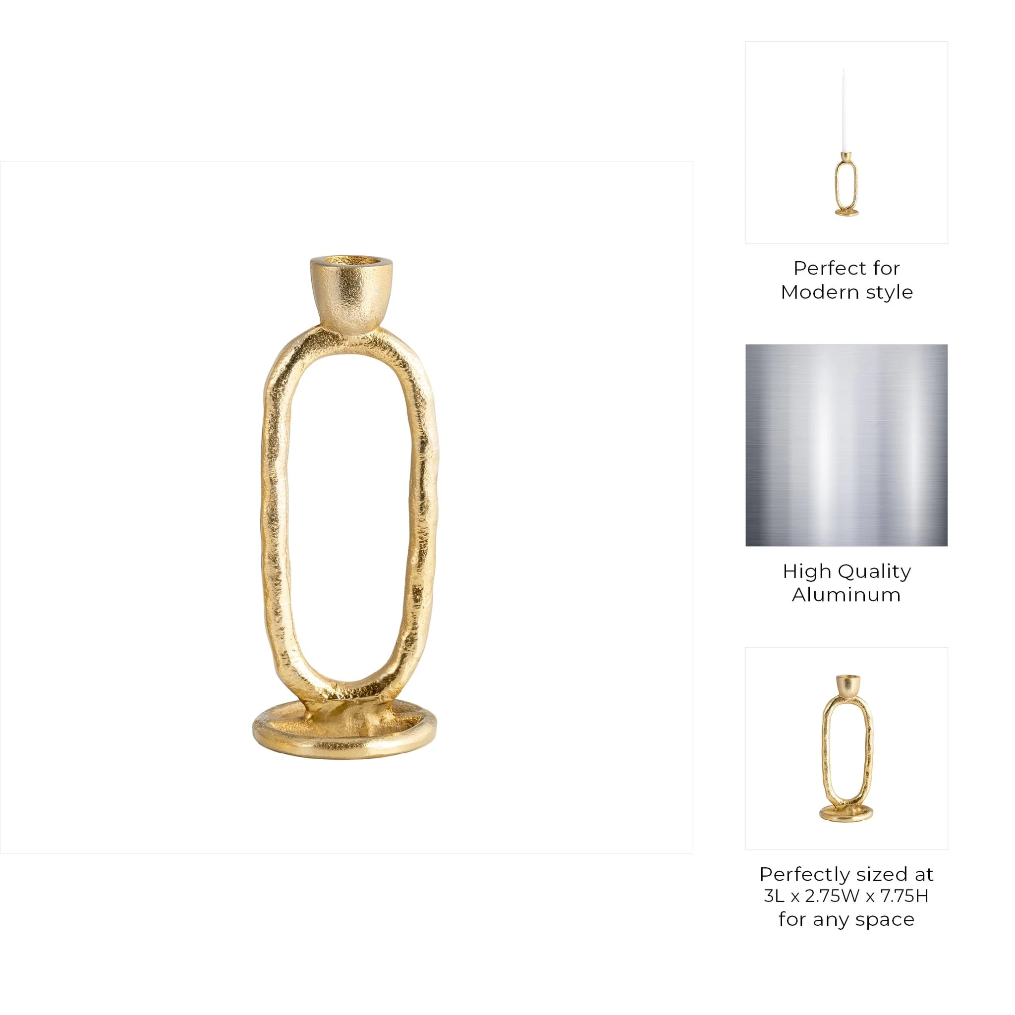 Metal, 8" Open Oval Taper Candleholder, Gold - Image 7