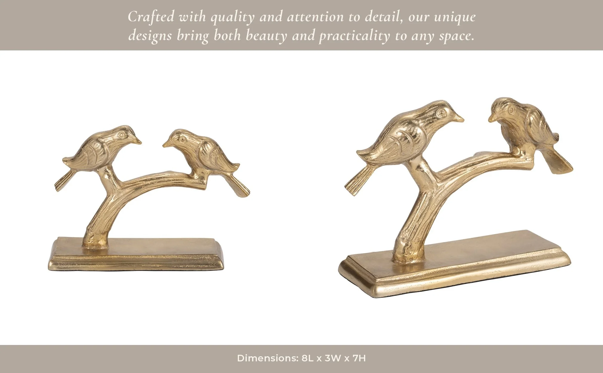 Metal, 8" Perched Birds, Gold - Image 14