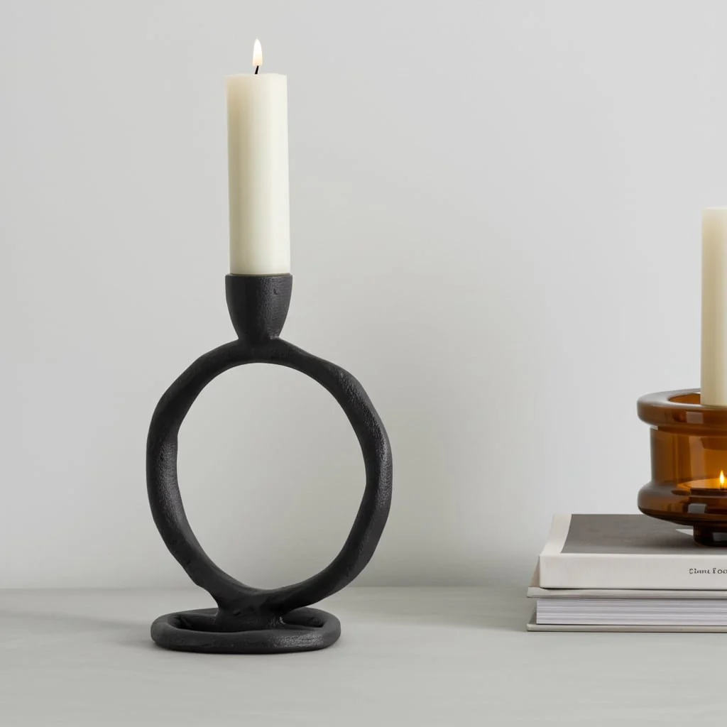 Metal, 8" Round Ring Taper Candleholder, Black - Image 12