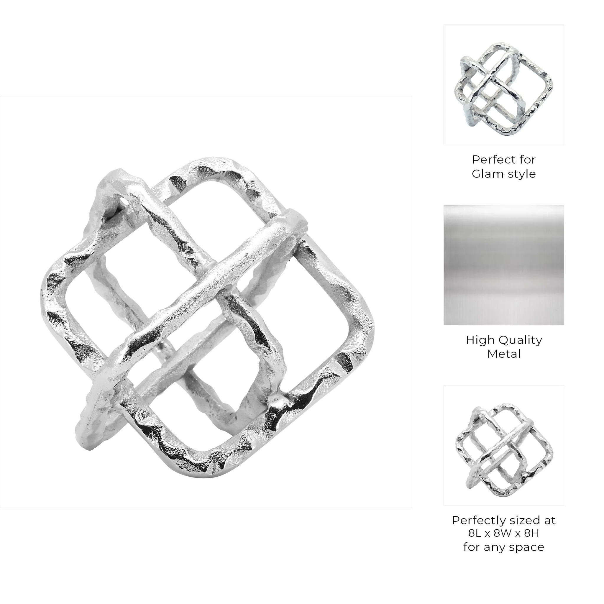 Metal 8" Square Orbs, Silver - Image 6