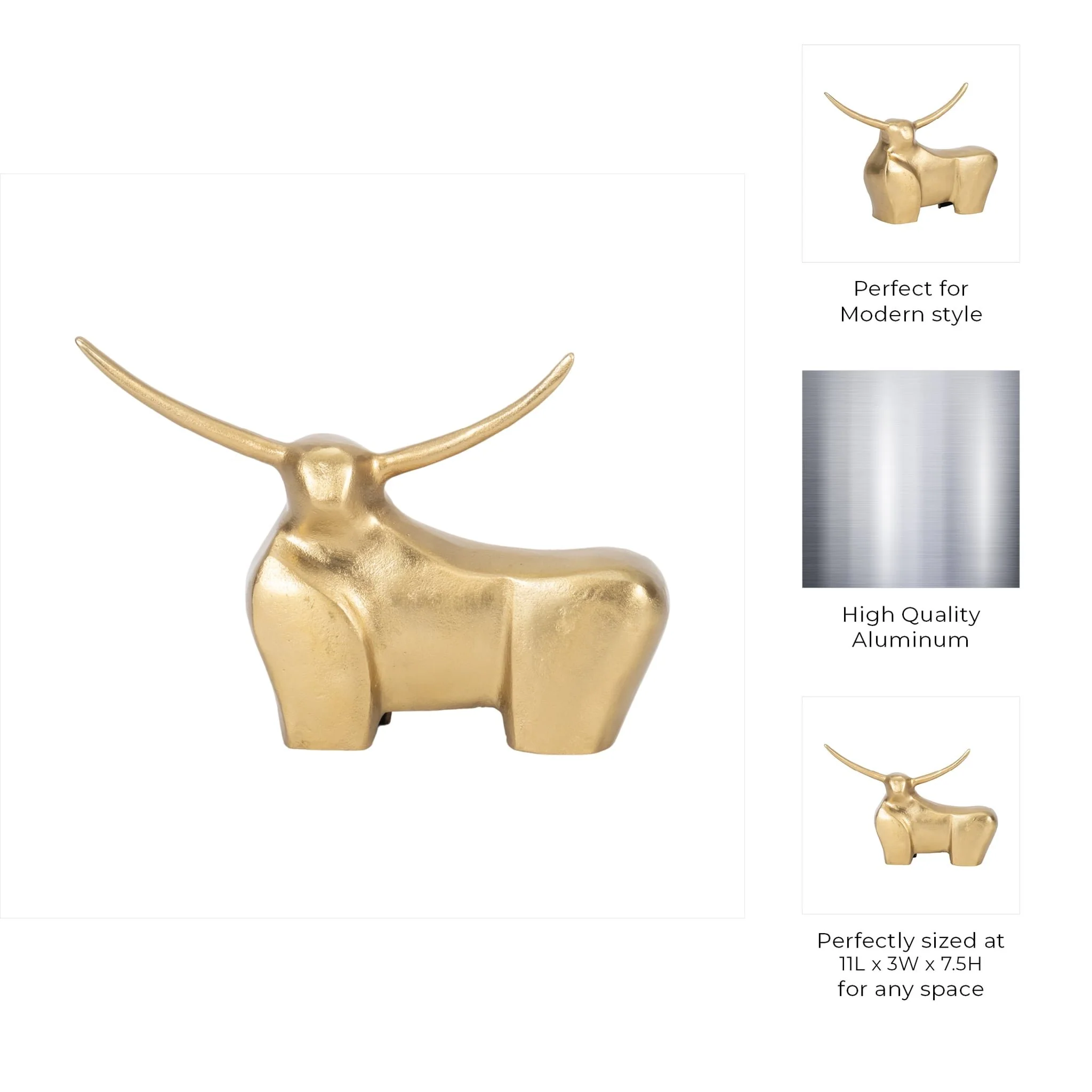 Metal, 8" Standing Bull, Gold - Image 9