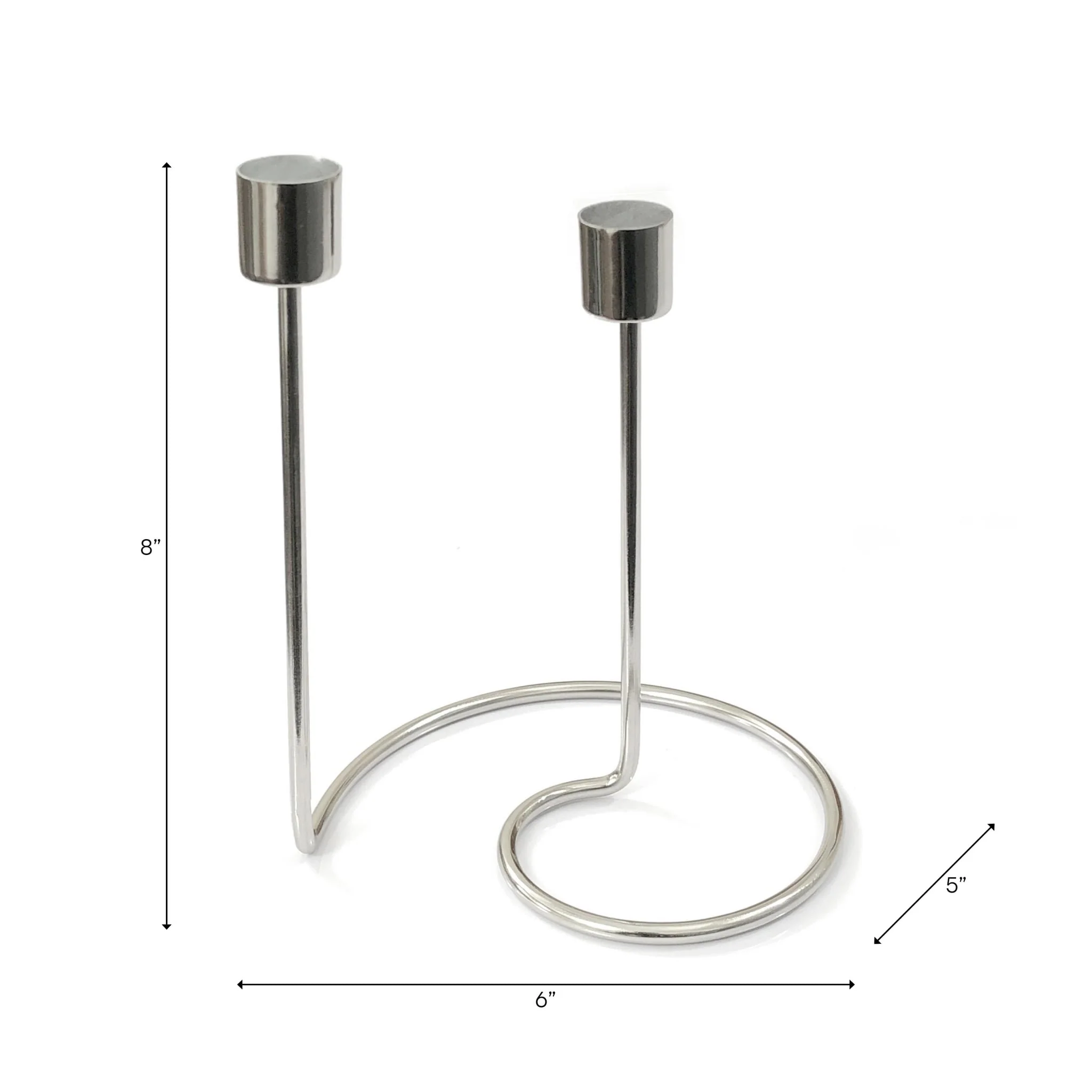 Metal, 8" Swirly 2-taper Holder, Silver - Image 2