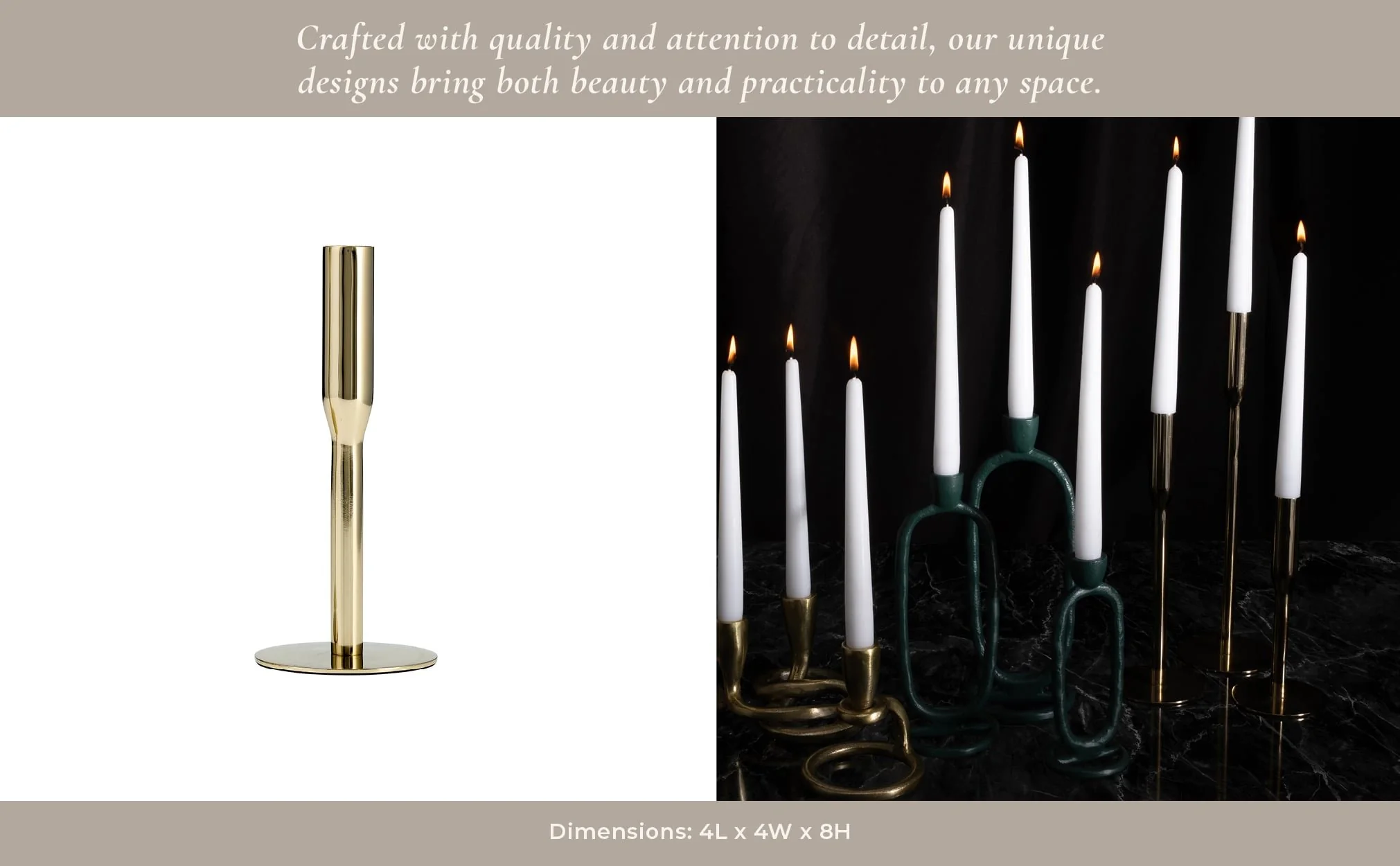 Metal, 8"h Taper Candle Holder, Gold - Image 11