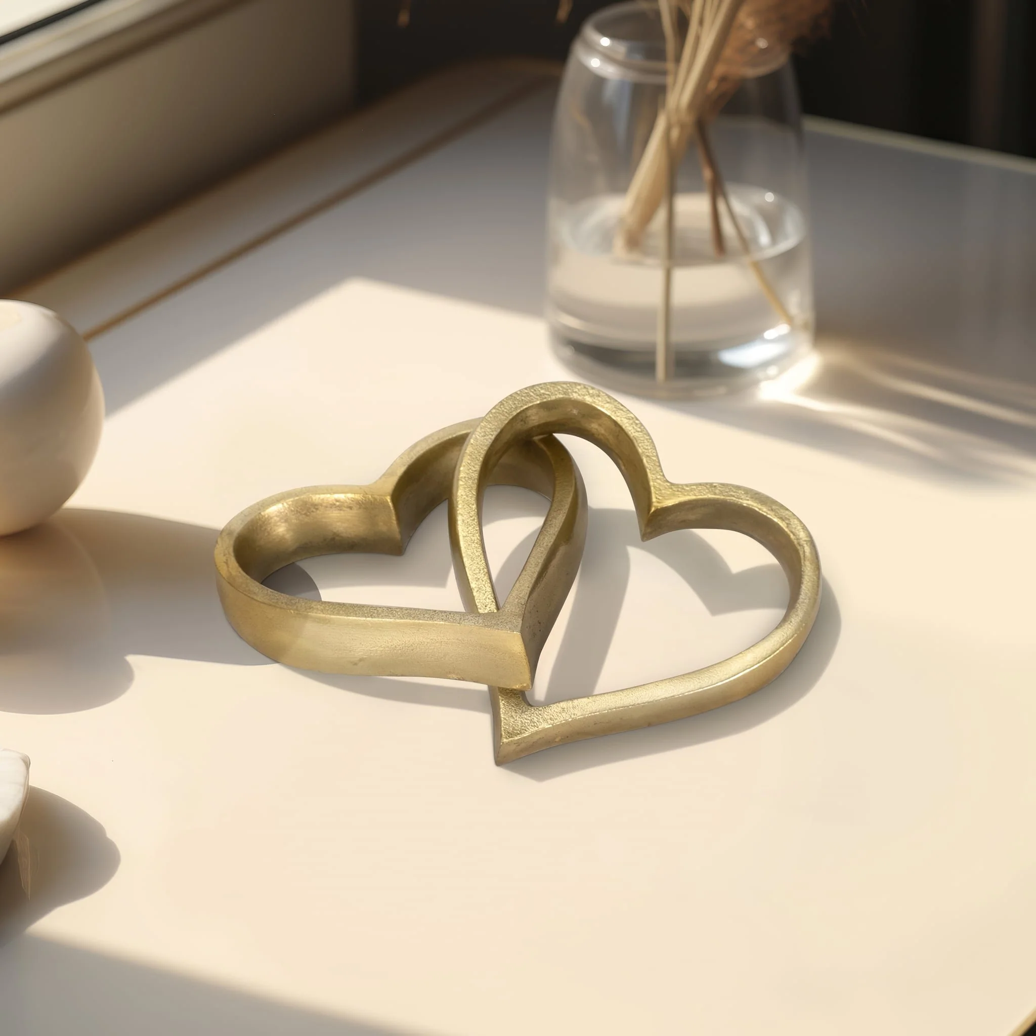 Metal, 9" 2 Hearts Linked Chain, Gold - Image 10