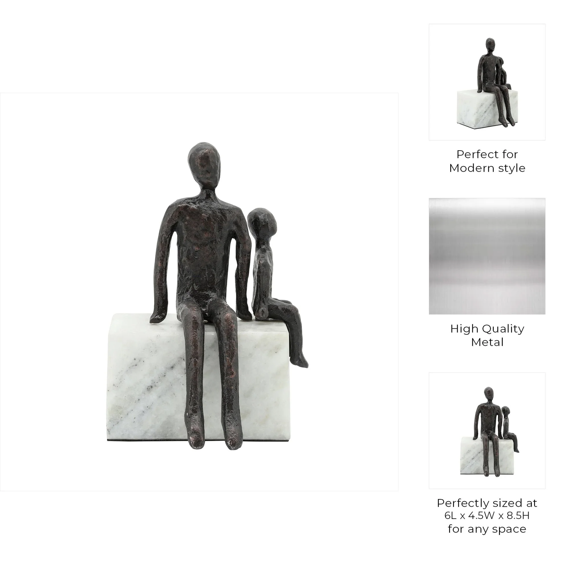 Metal, 9", Dad & Son Sitting Sculpture - Image 7