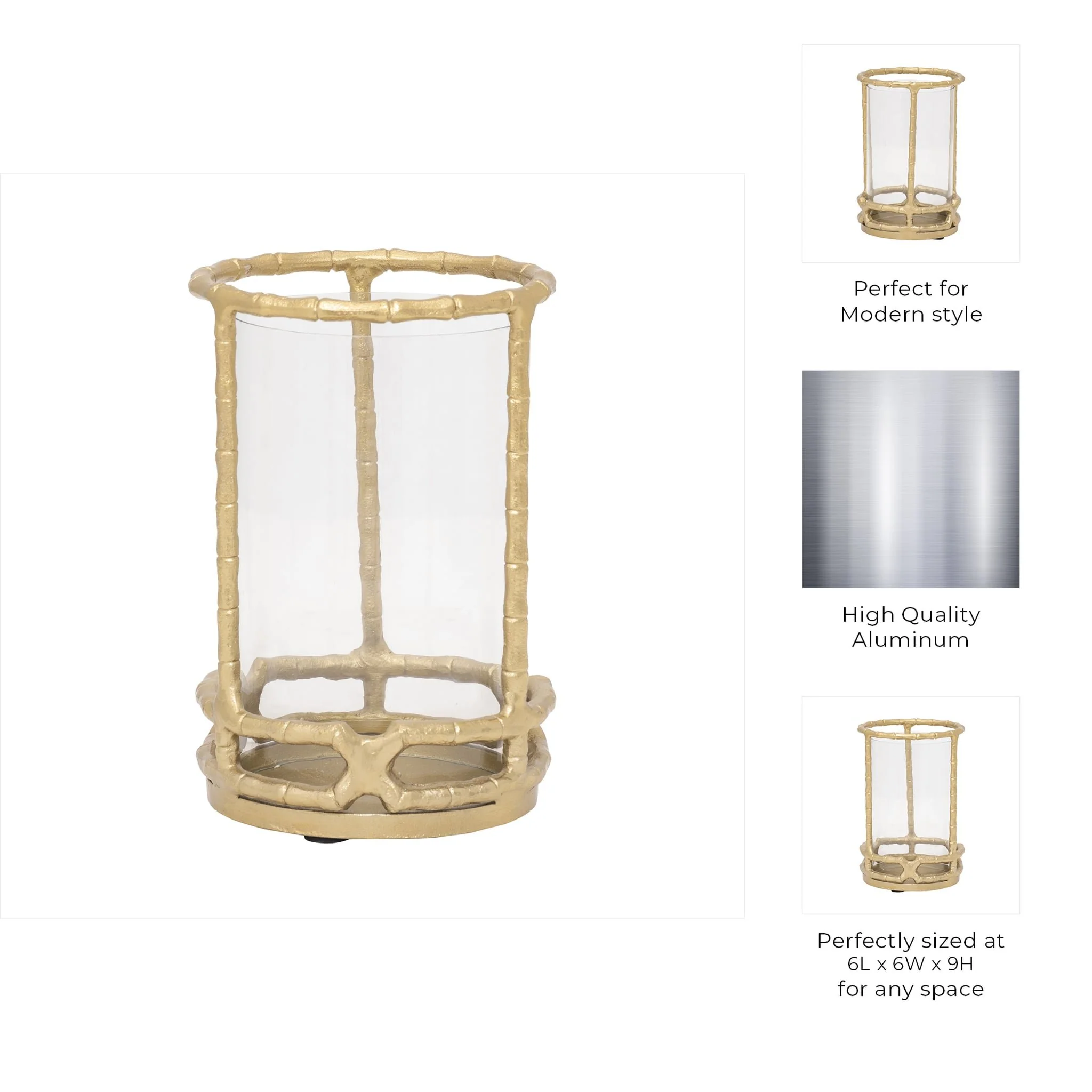 Metal, 9" Hurricane Holder, Gold - Image 9