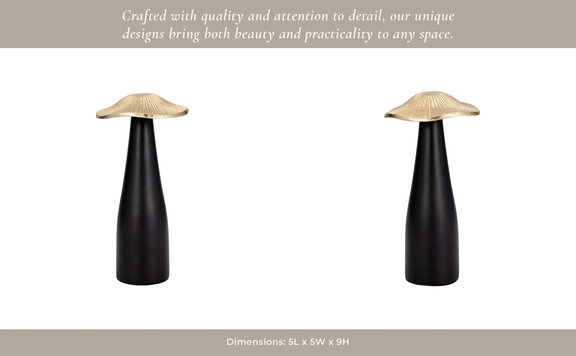 Metal, 9" Mushroom Deco, Black/gold - Image 13