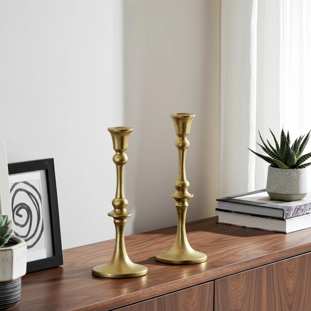Metal, 9" Tradtnl Taper Candleholder, Gold /clear - Image 9