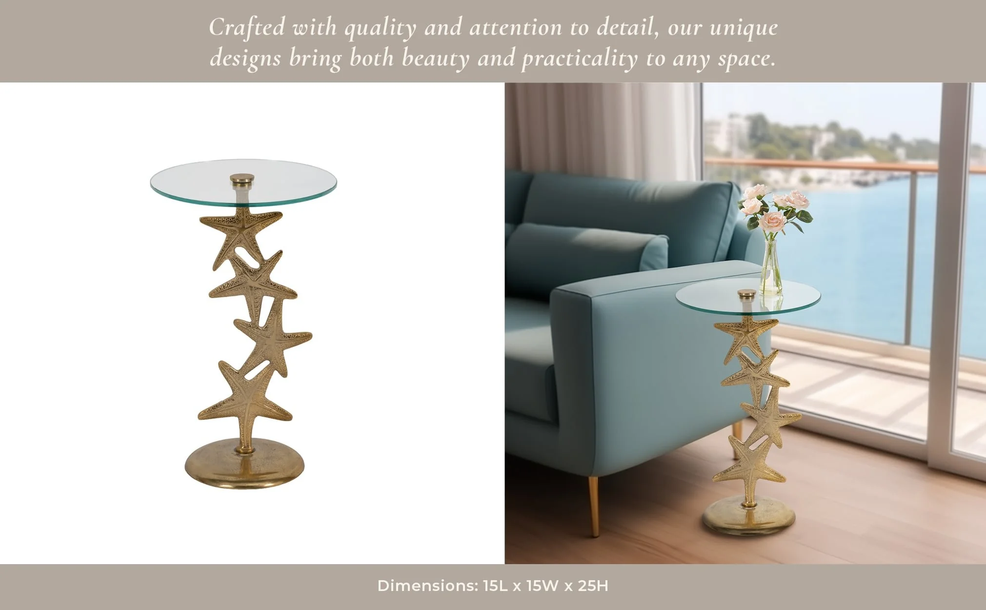 Metal/glass 15"d/25"h,gold Starfish Sidetable Kd - Image 9