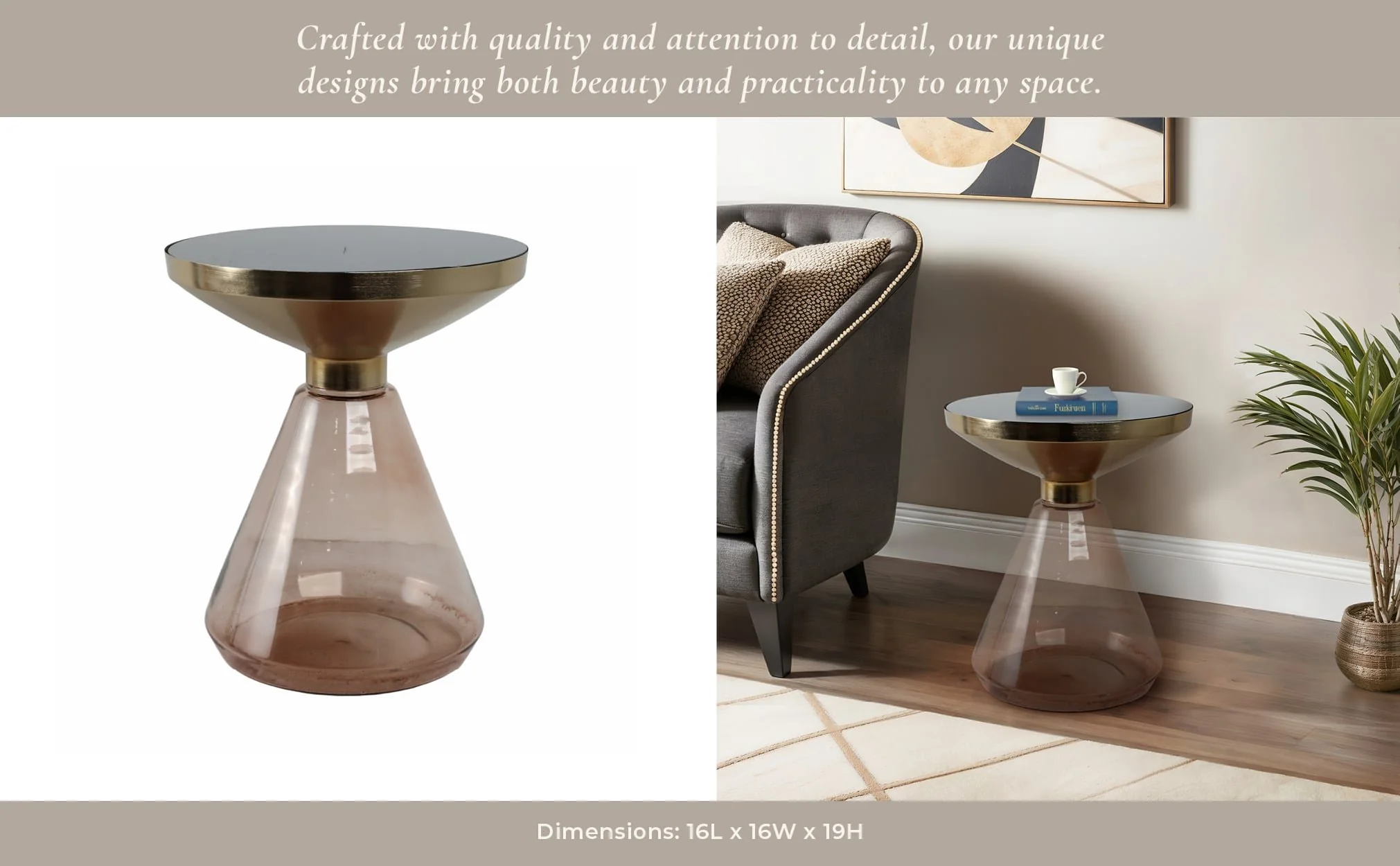 Metal/glass, 16"dx19"h Hourglass Side Table, Gold - Image 12