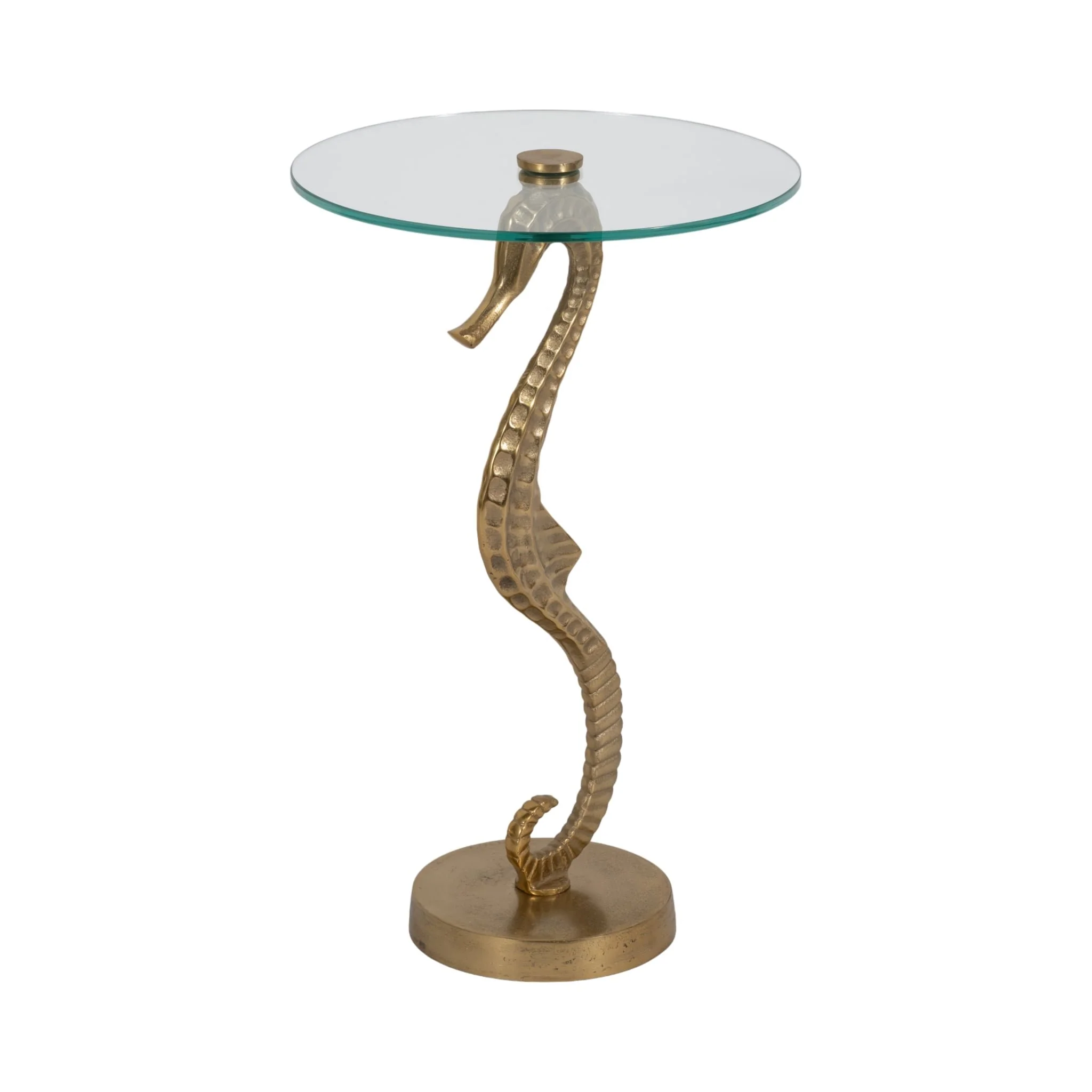 Metal/glass, 25" Seahorse Side Table, Gold Kd - Image 2