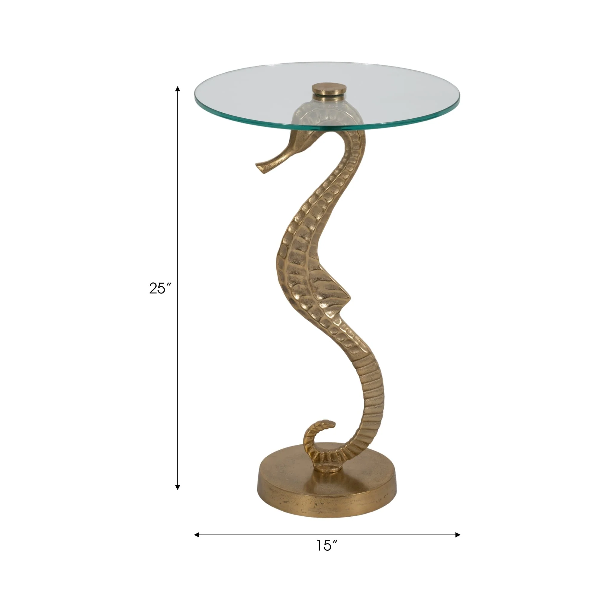 Metal/glass, 25" Seahorse Side Table, Gold Kd - Image 6