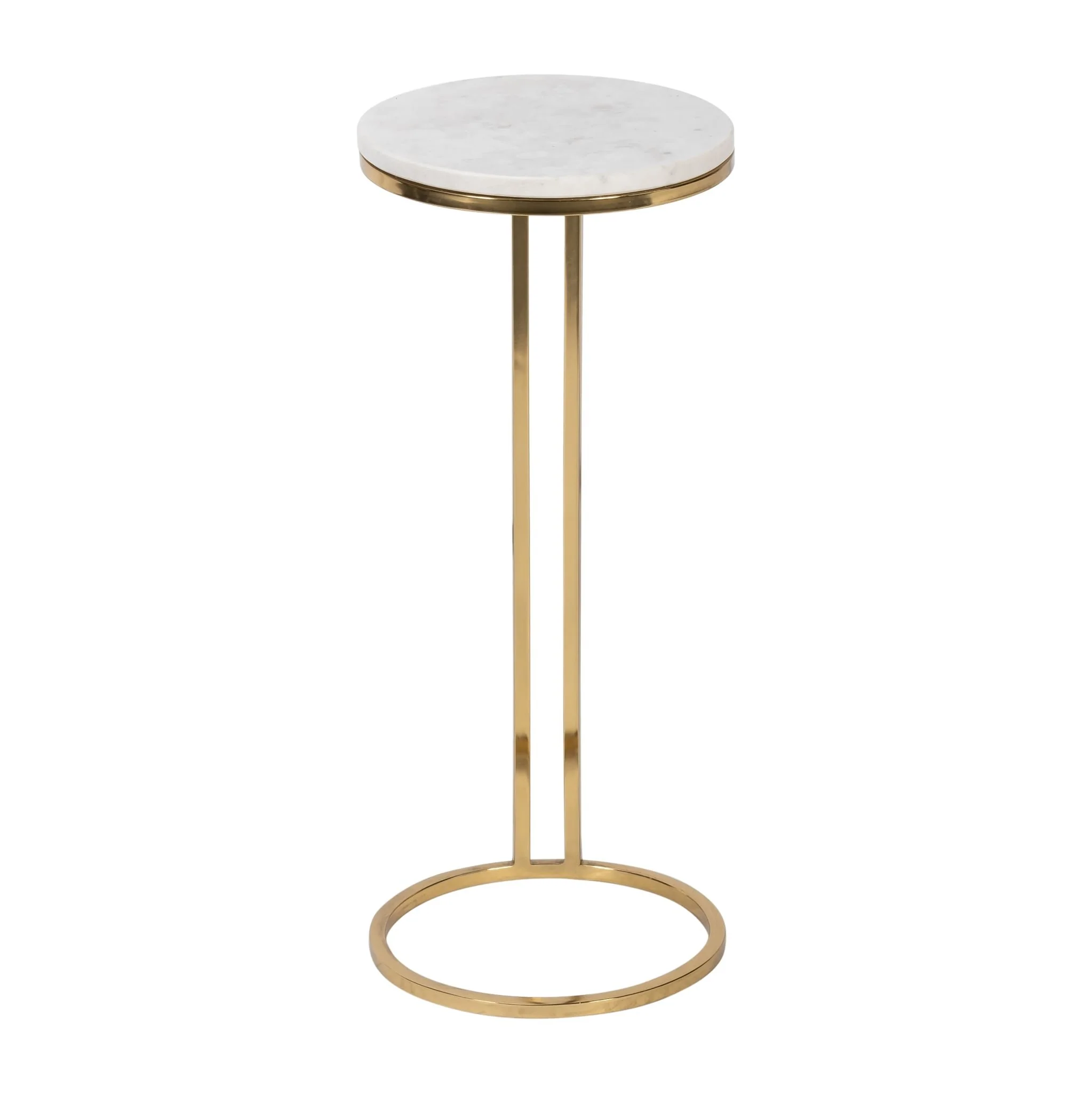 Metal/marble, 10"dx24"h Drink Table, White/gold - Image 2