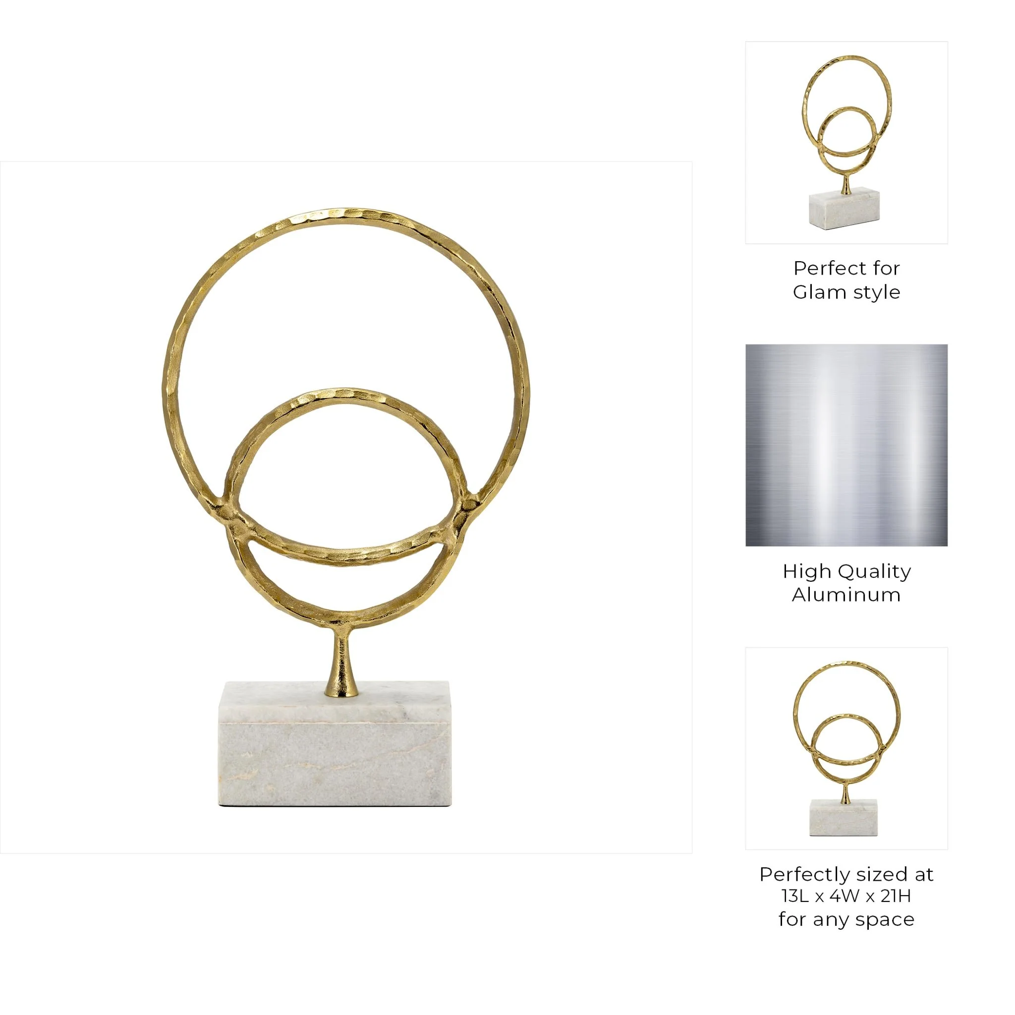 Metal/marble, 21"h Double Ring Accent, Gold - Image 8