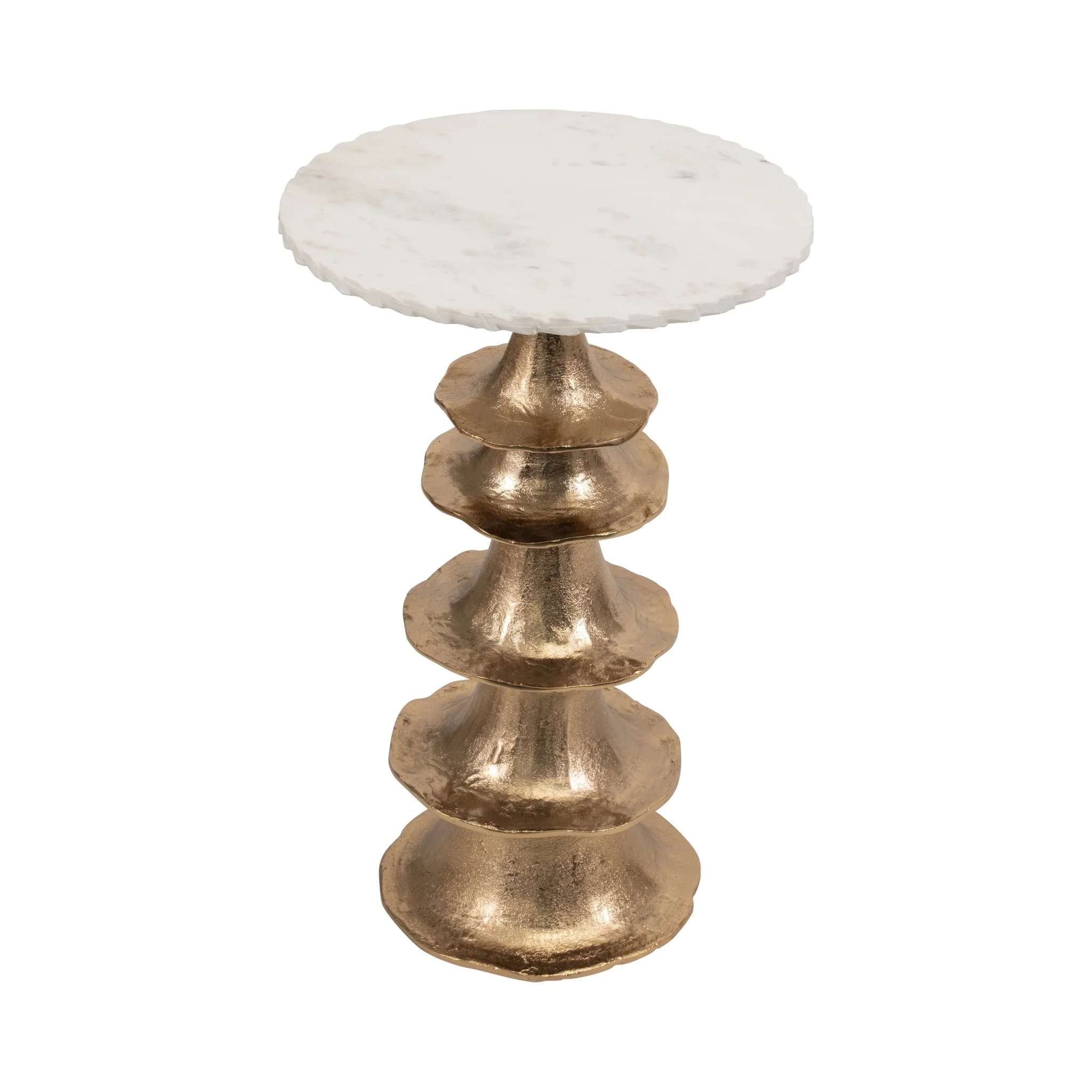 Metal/marble, 24" Jagged Edge Accent Table, White/ - Image 3