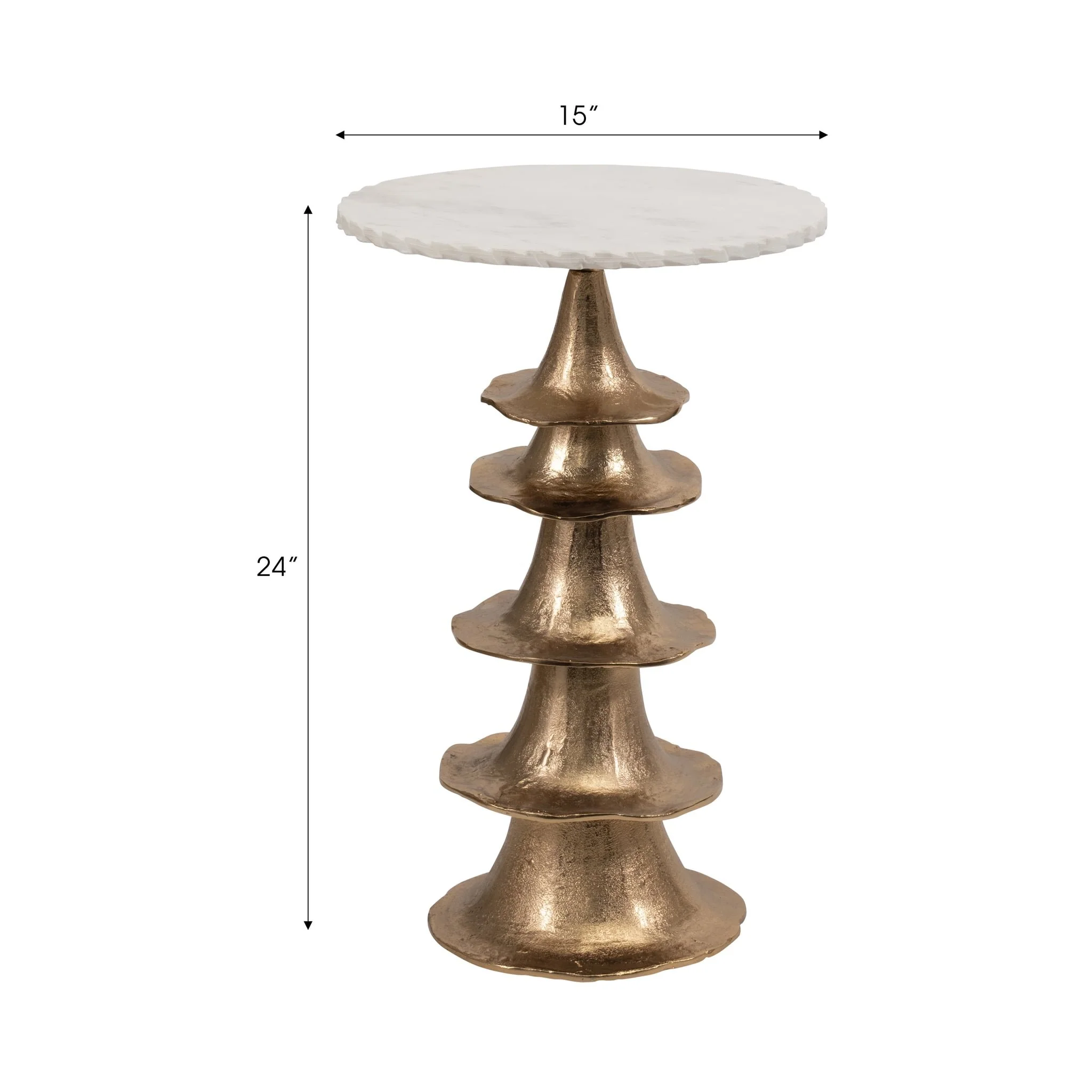Metal/marble, 24" Jagged Edge Accent Table, White/ - Image 7