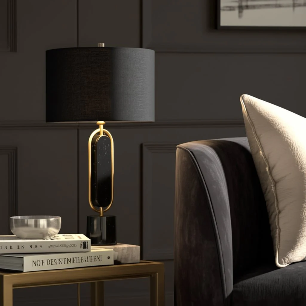 Metal/marble 30" Table Lamp, Gold/black - Image 10