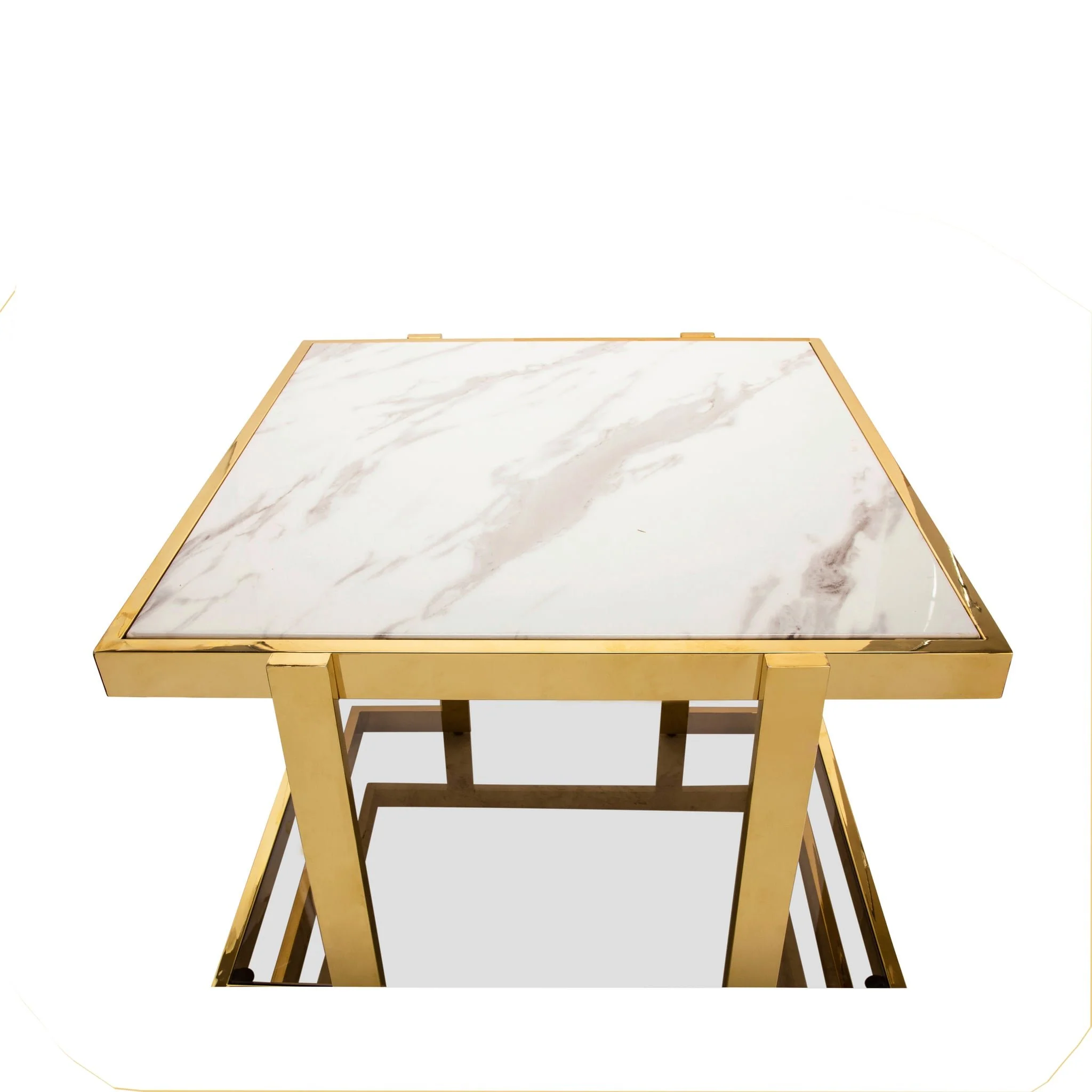 Metal/marble Glass Side Table, Gold/white Kd - Image 4