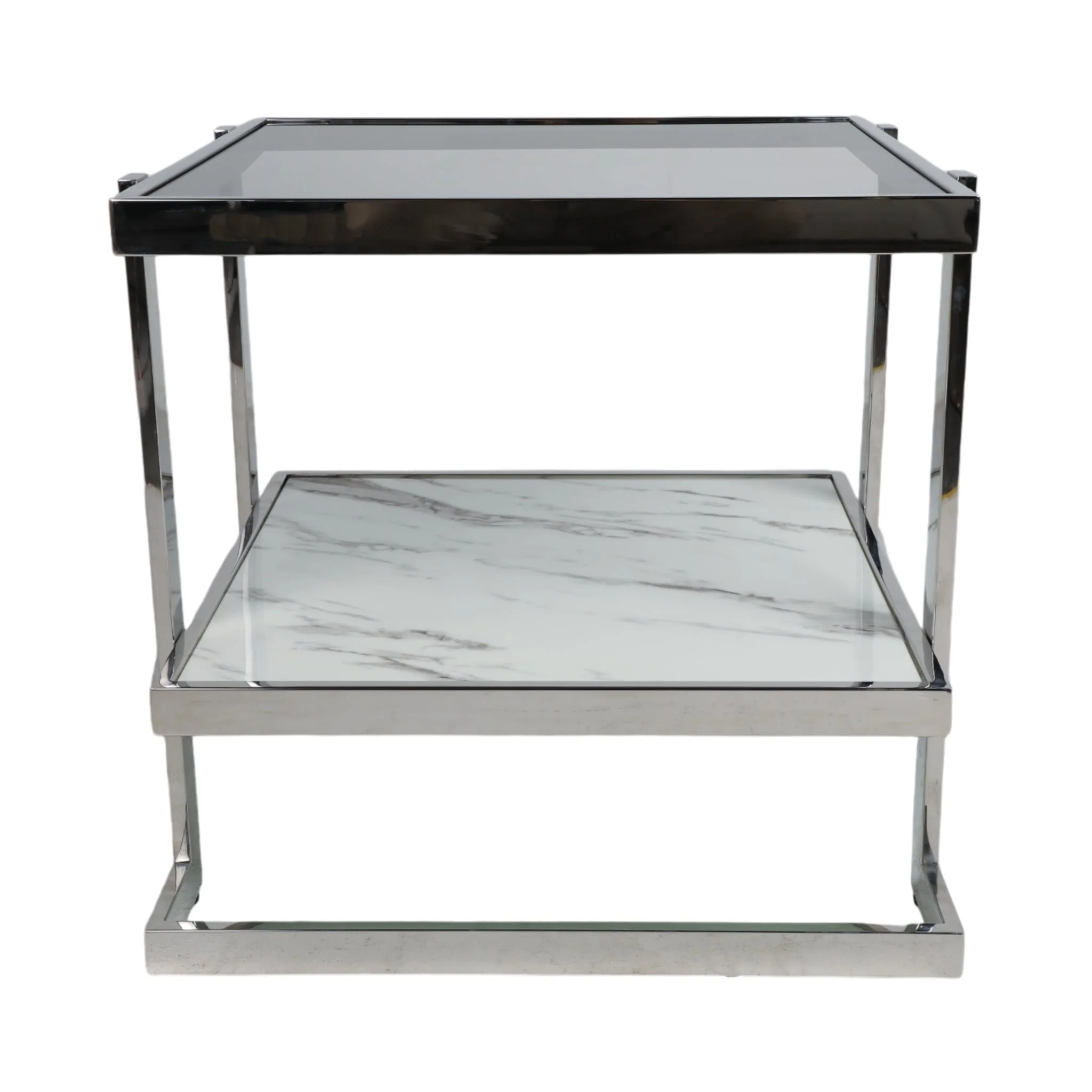 Metal/marble Glass, Side Table, Silver/white Kd - Image 3
