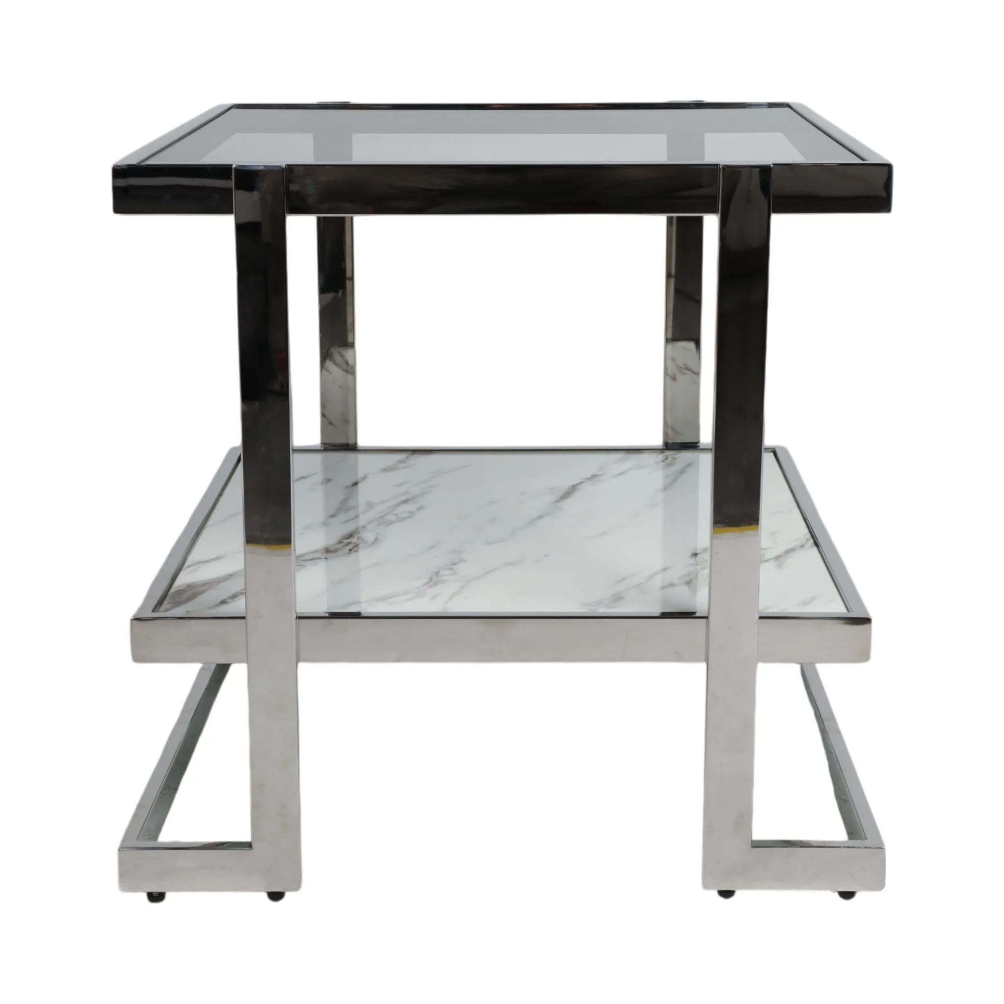 Metal/marble Glass, Side Table, Silver/white Kd - Image 4
