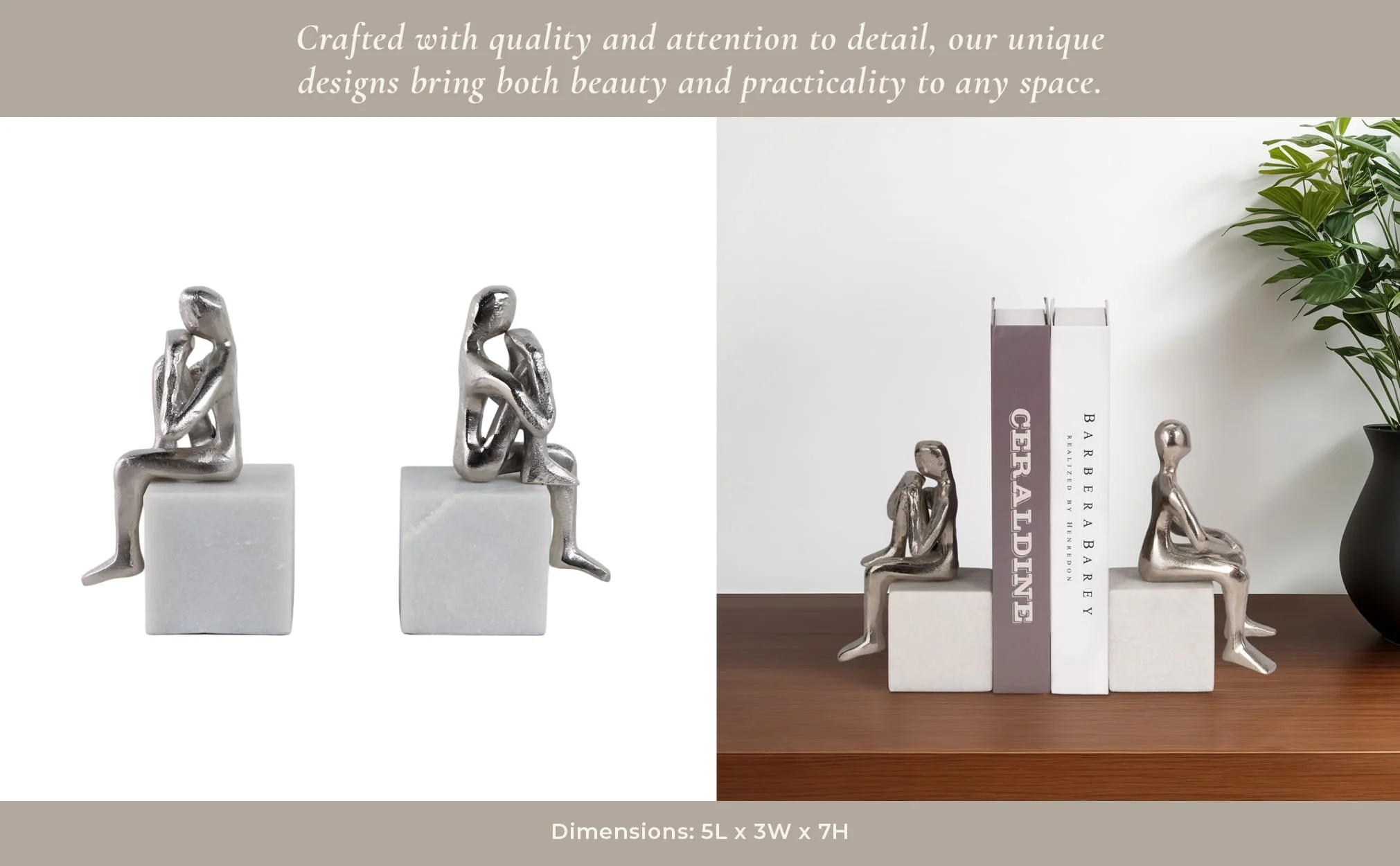 Metal/marble S/2  Sitting Leg Up Bookends, Silver - Image 11