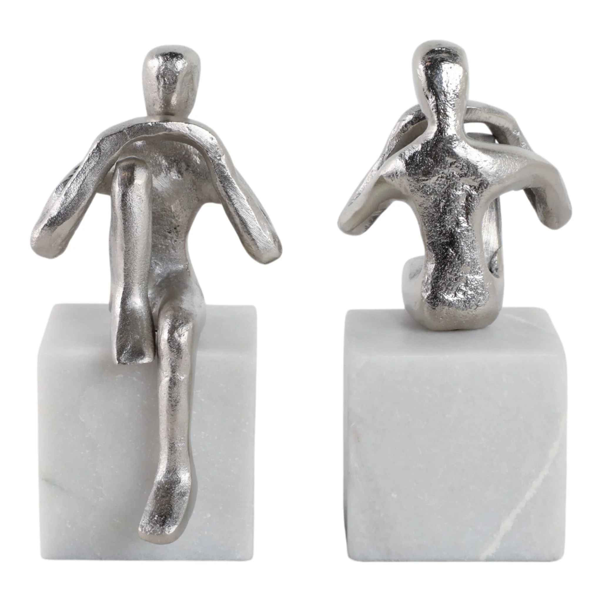 Metal/marble S/2  Sitting Leg Up Bookends, Silver - Image 4
