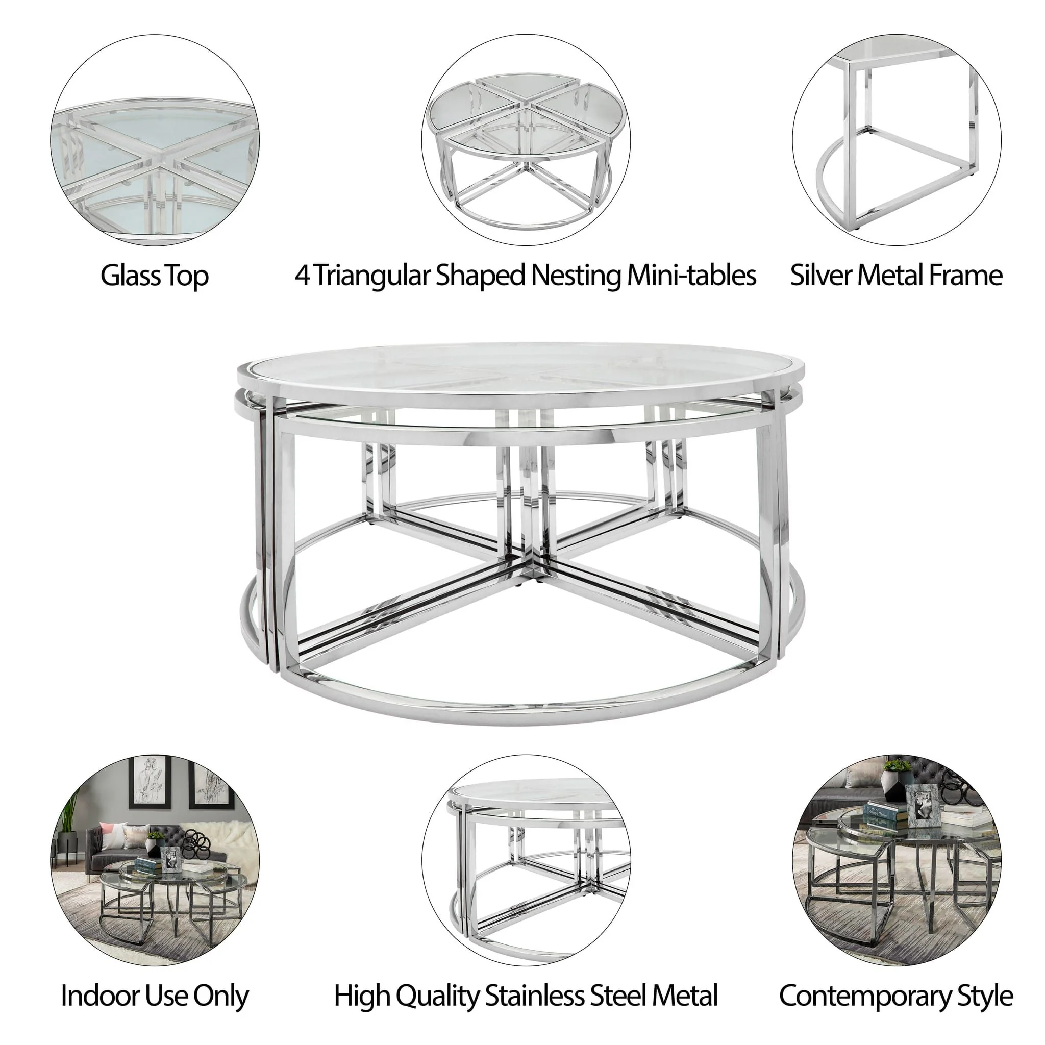 Metal Pull Out Coffee Table, Silver 2boxes - Image 8