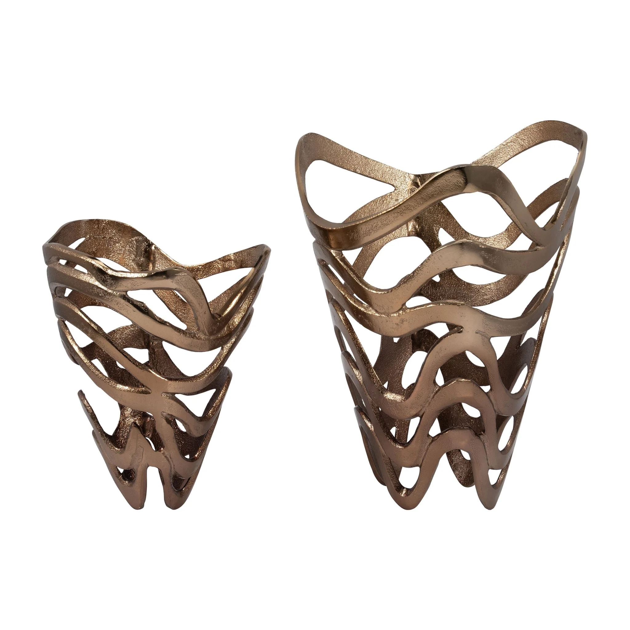 Metal S/2, 10/14" Abstract Tornato Vase, Champagne - Image 2