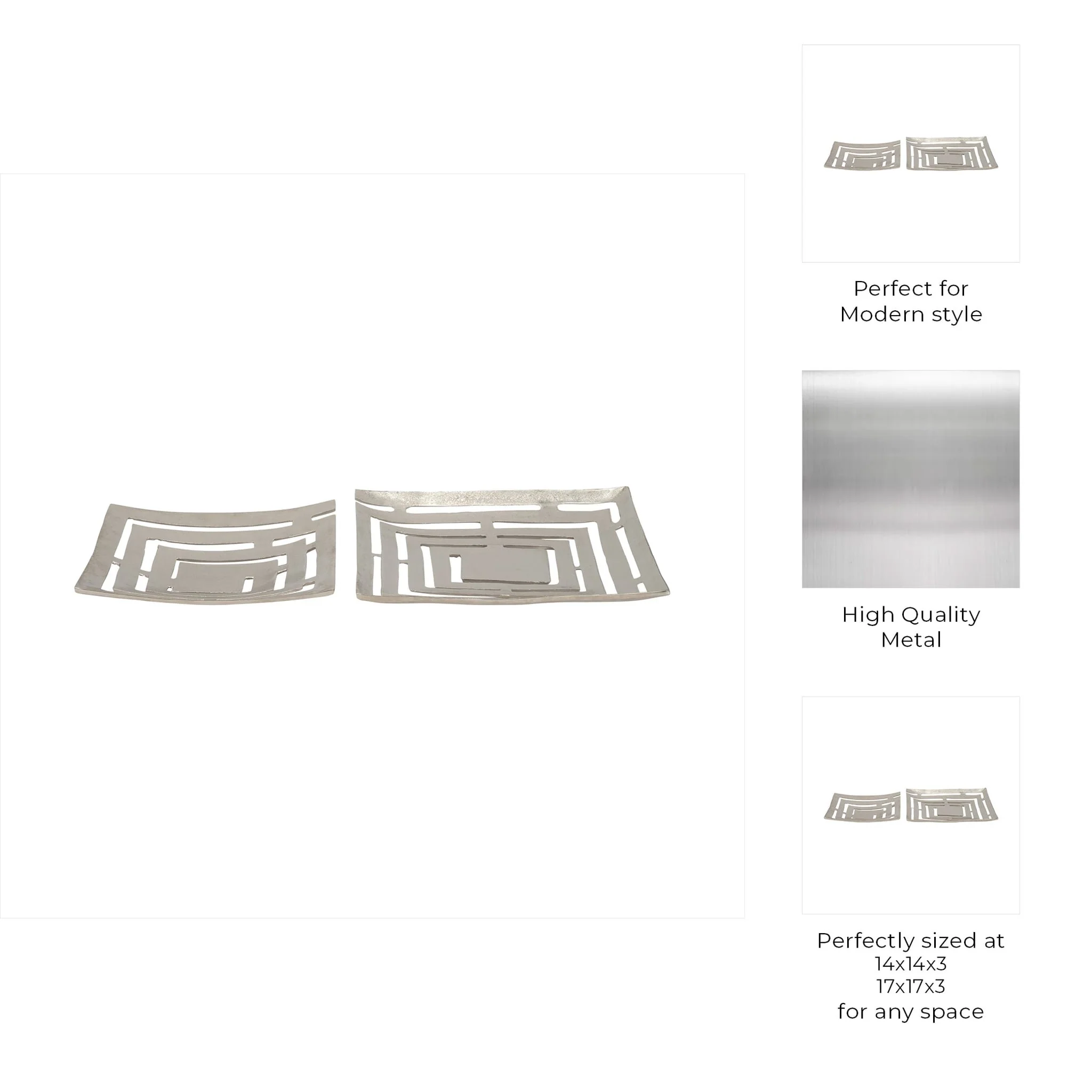 Metal, S/2 14/17" Cut-out Plates, Silver - Image 10