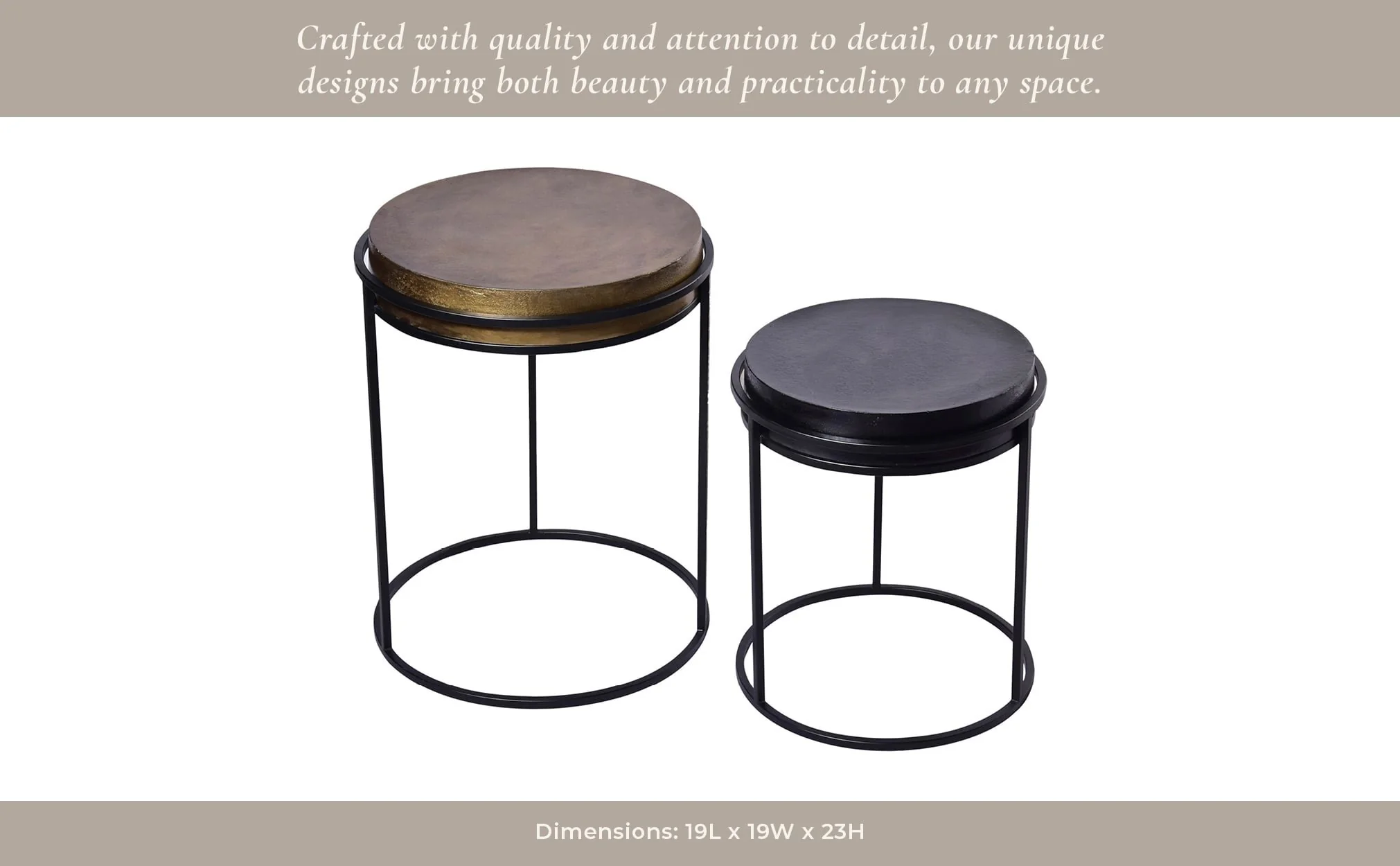Metal, S/2 16x18"/19x23" Nested Round Side Tables, - Image 3