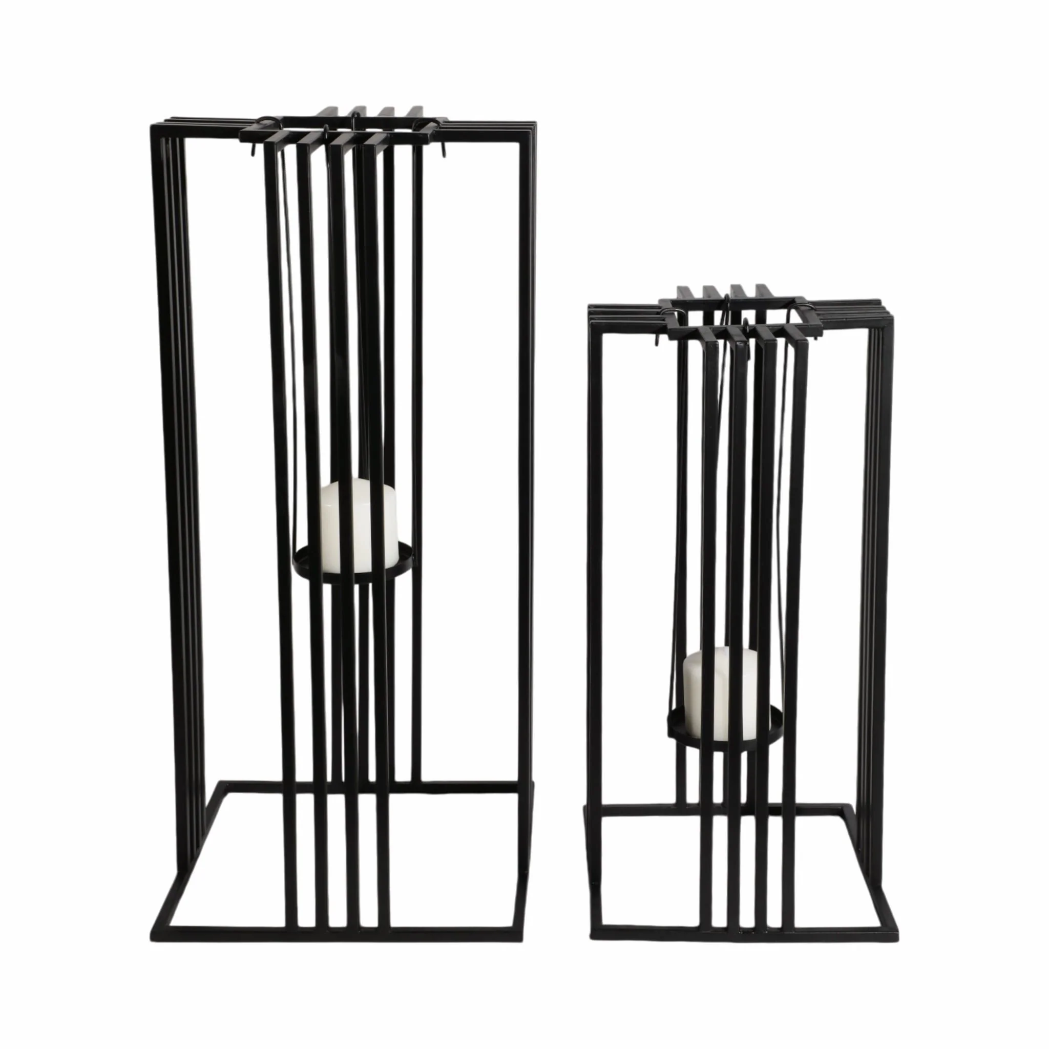 Metal, S/2 20/26"h Open Lanterns, Black - Image 2