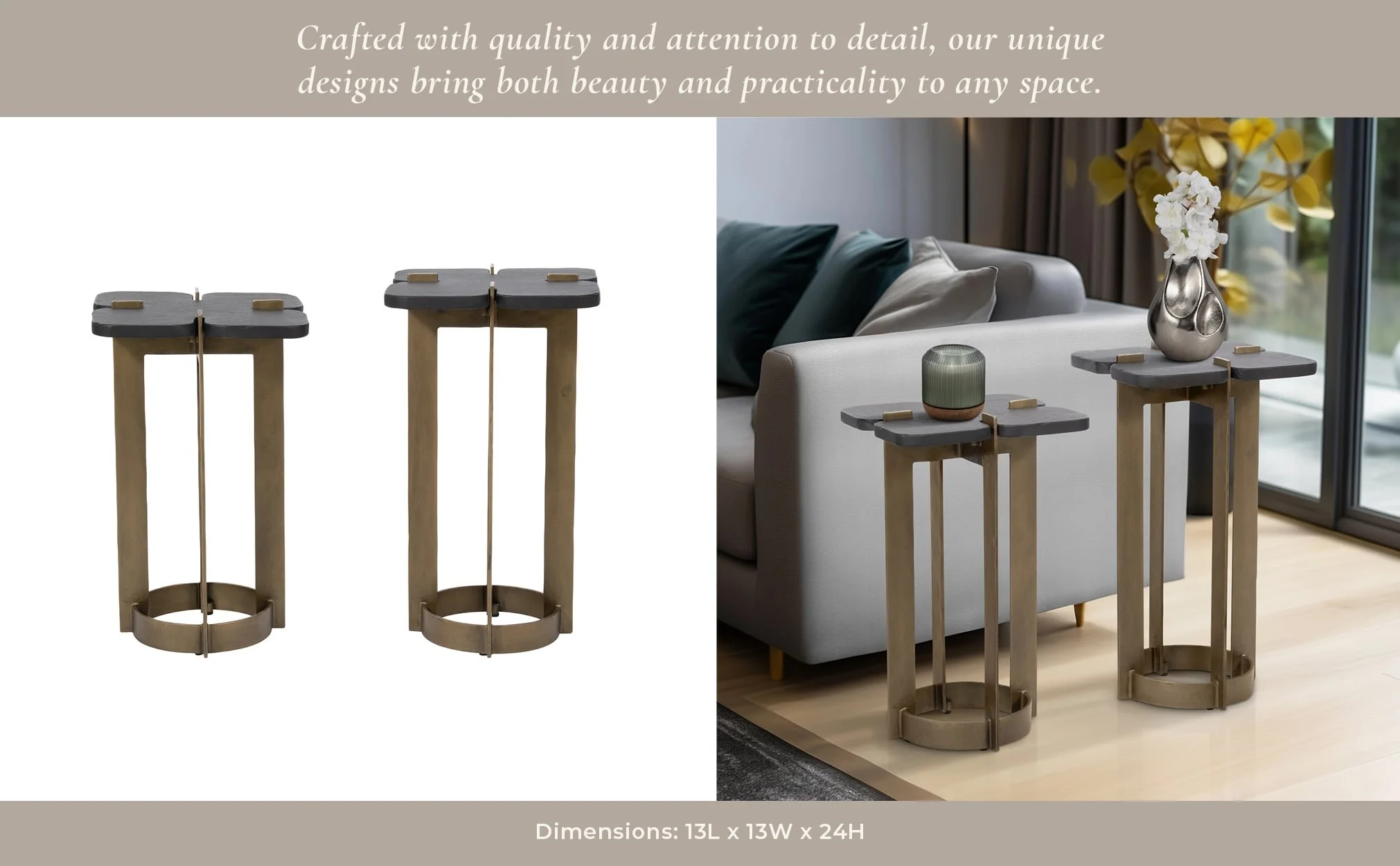Metal, S/2 22/24" Stone Top Side Tables, 2boxes - Image 10