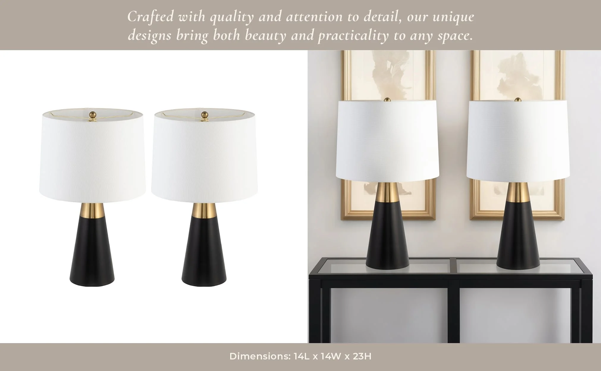 Metal,s/2,23"h,2tone Cone Tbl Lamps,blk/gld - Image 10