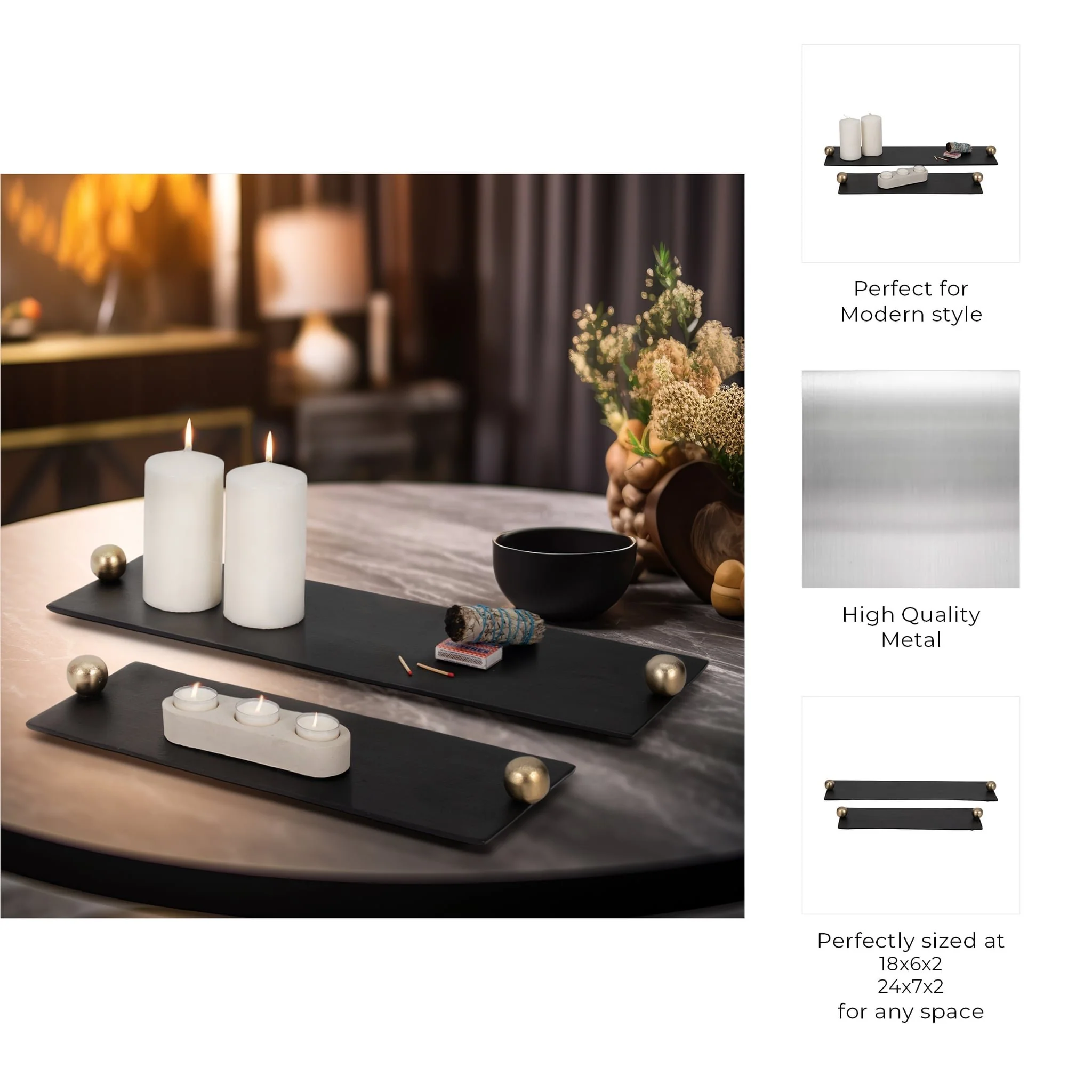 Metal,s/2 24/18",flat Tray With Gld Knob Handles,b - Image 10