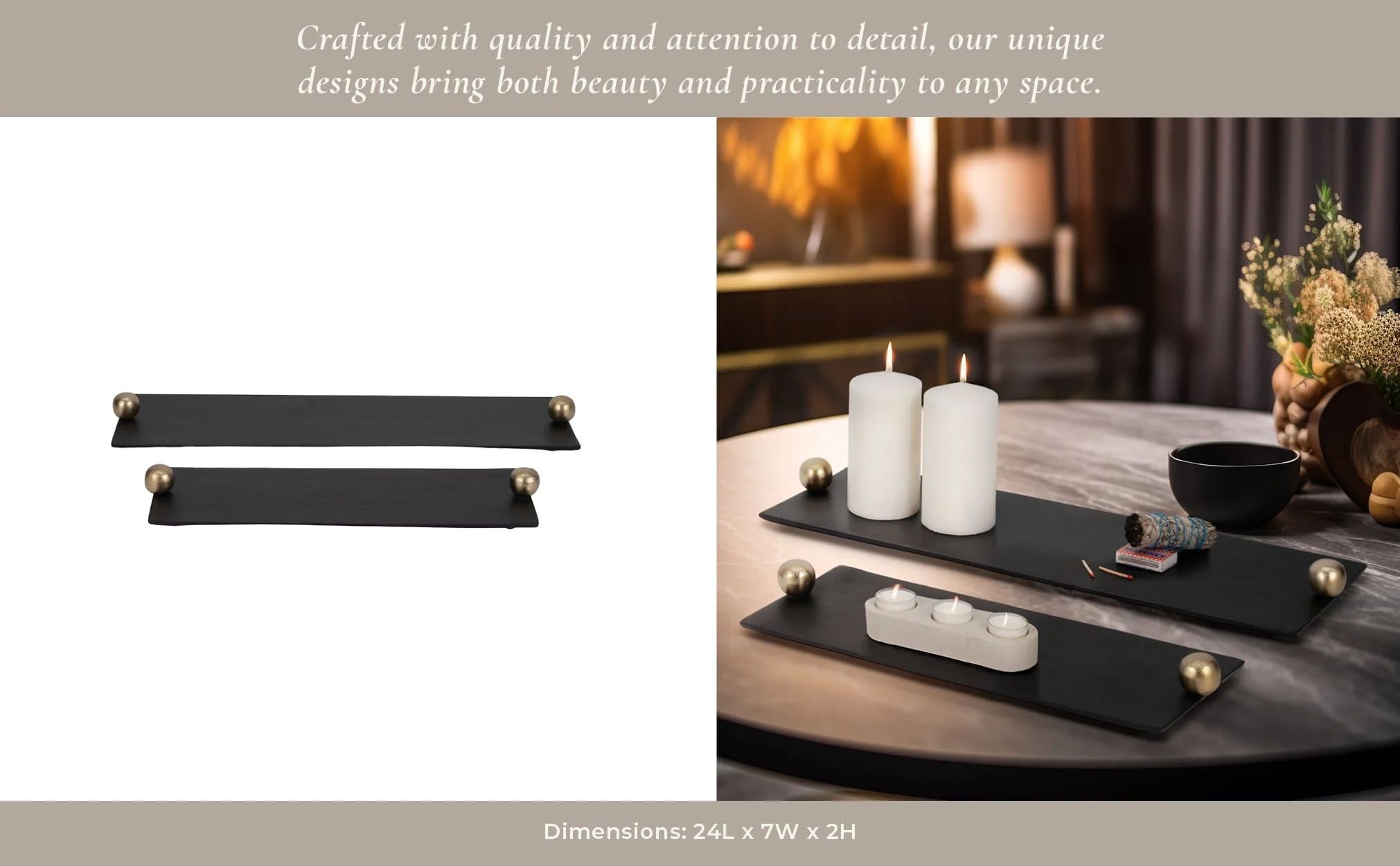 Metal,s/2 24/18",flat Tray With Gld Knob Handles,b - Image 13