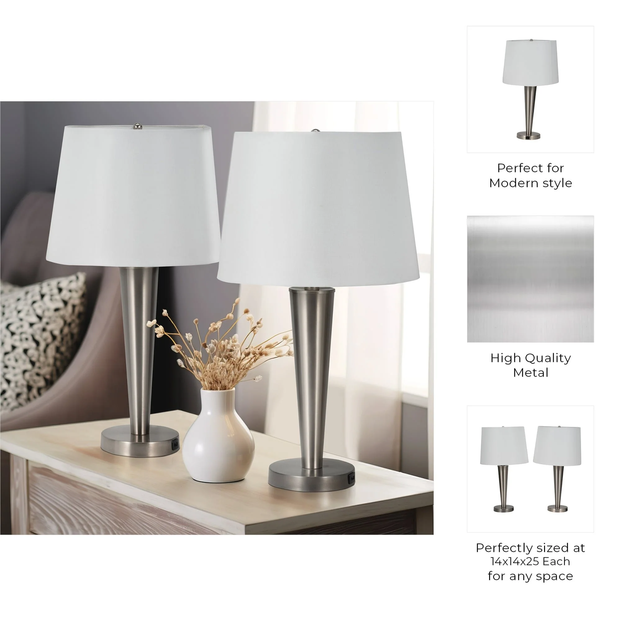 Metal,s/2,25"h,slim Cone Table Lamps,nickel - Image 9