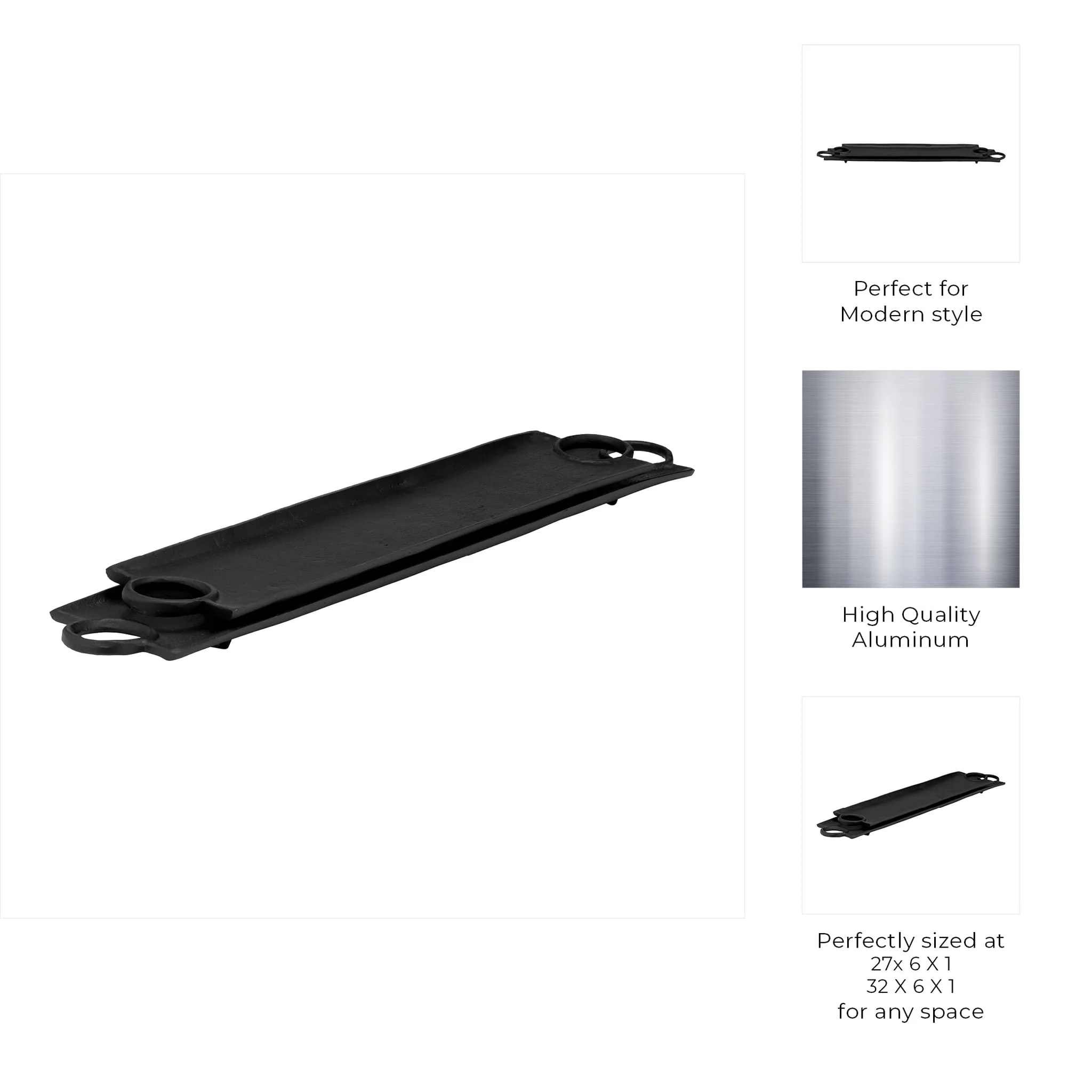 Metal,s/2 26/32",flat Tray W/ring Handles,black - Image 10