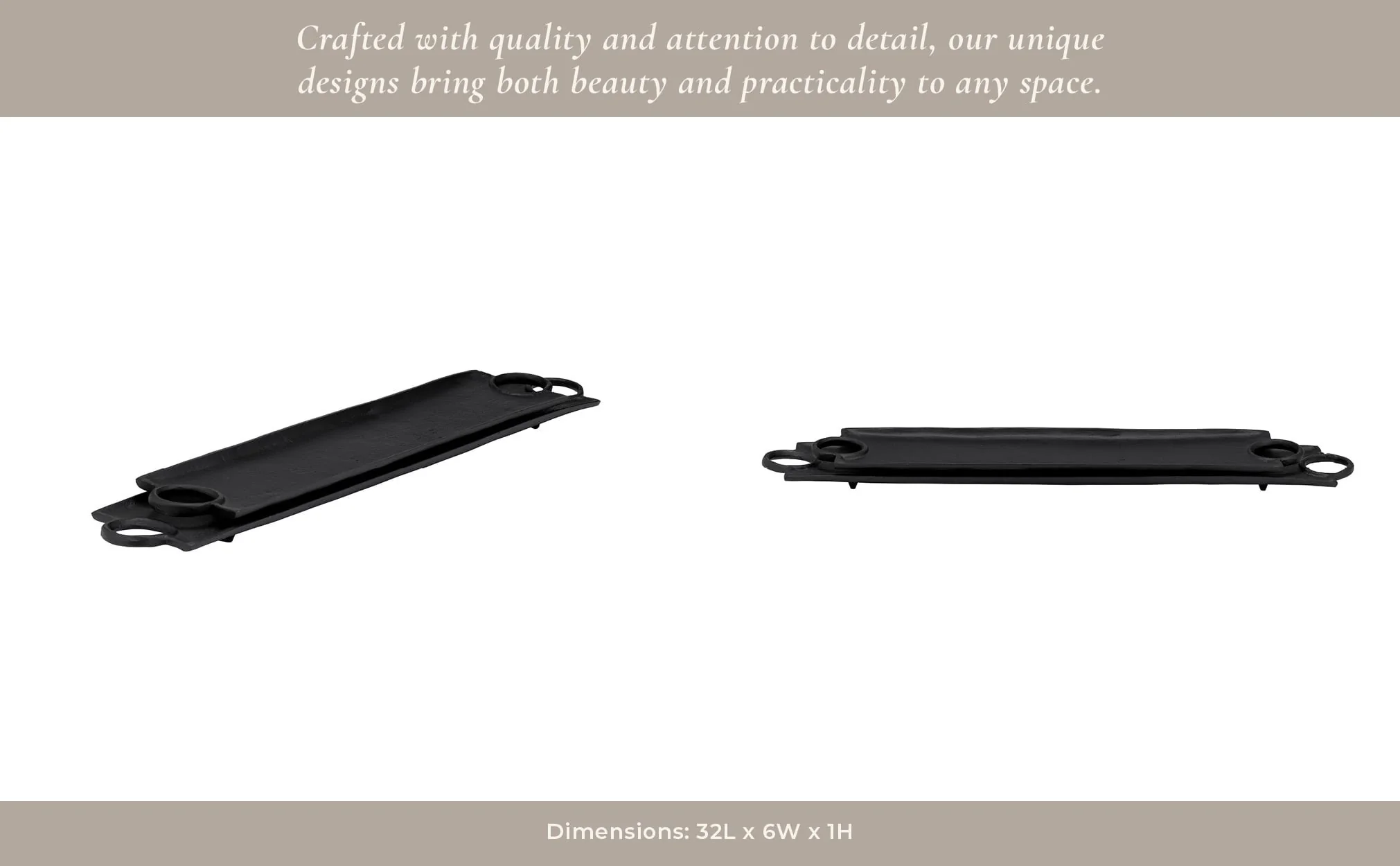 Metal,s/2 26/32",flat Tray W/ring Handles,black - Image 15