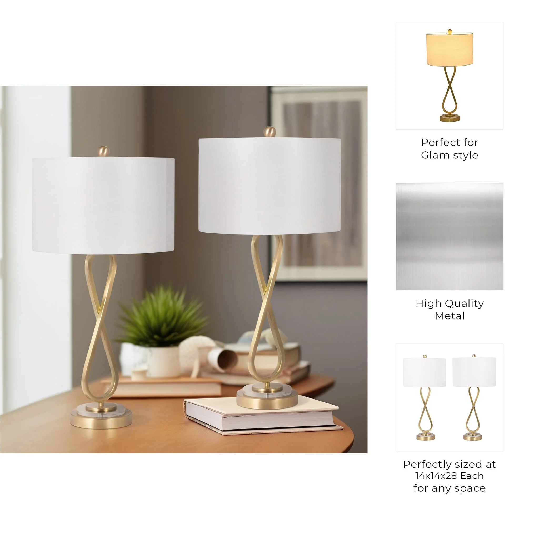 Metal, S/2 28" Infinity Table Lamps, Gold - Image 10