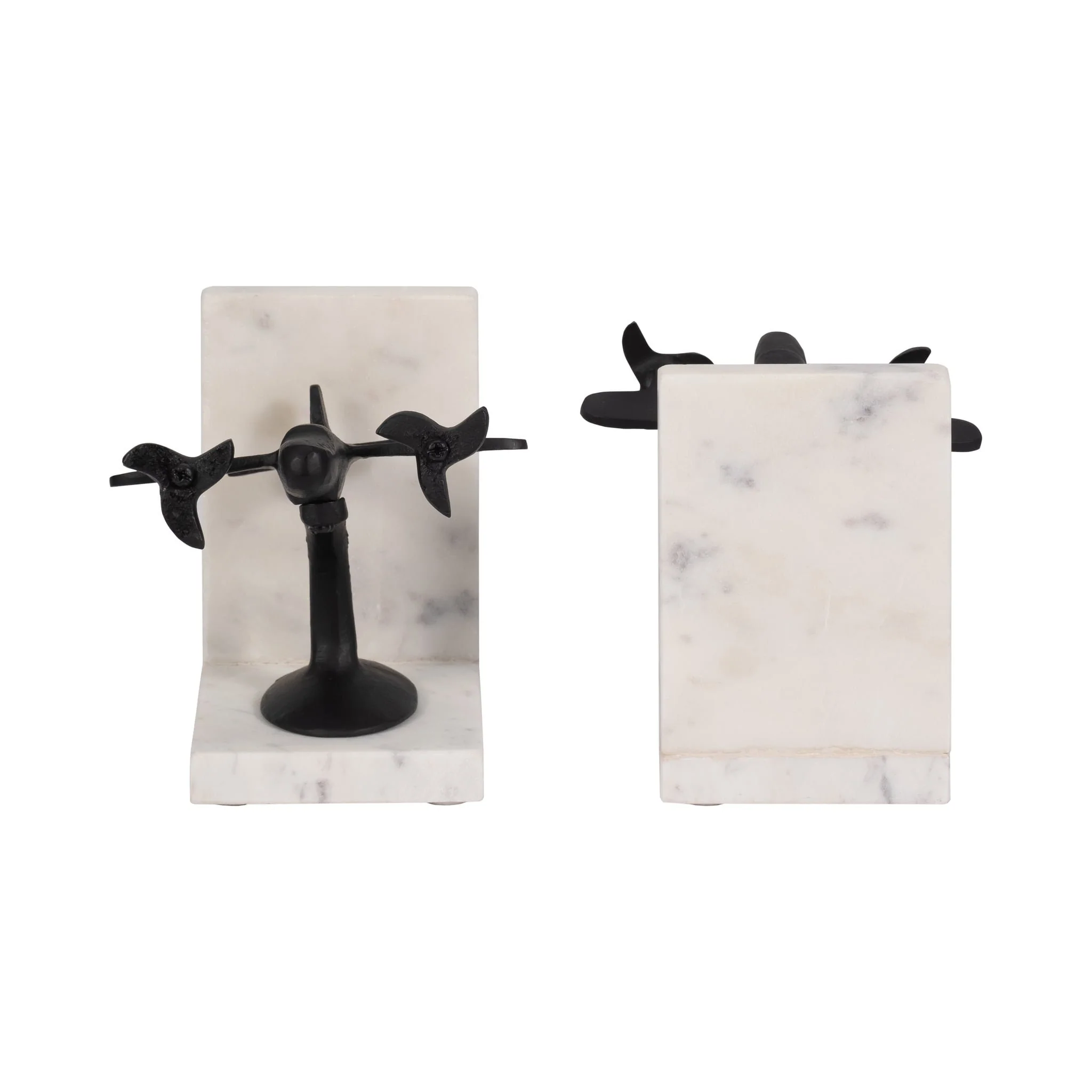 Metal, S/2 6" Airplane Bookends On Marble, Blk/wht - Image 5