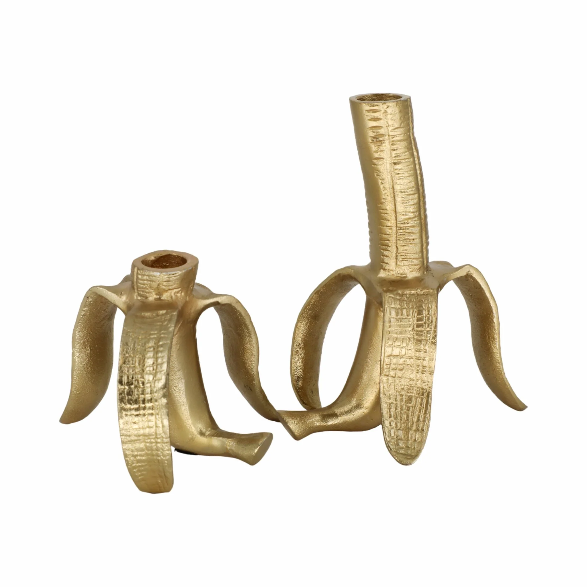 Metal, S/2 6" Banana Taper Candle Holders, Gold - Image 6