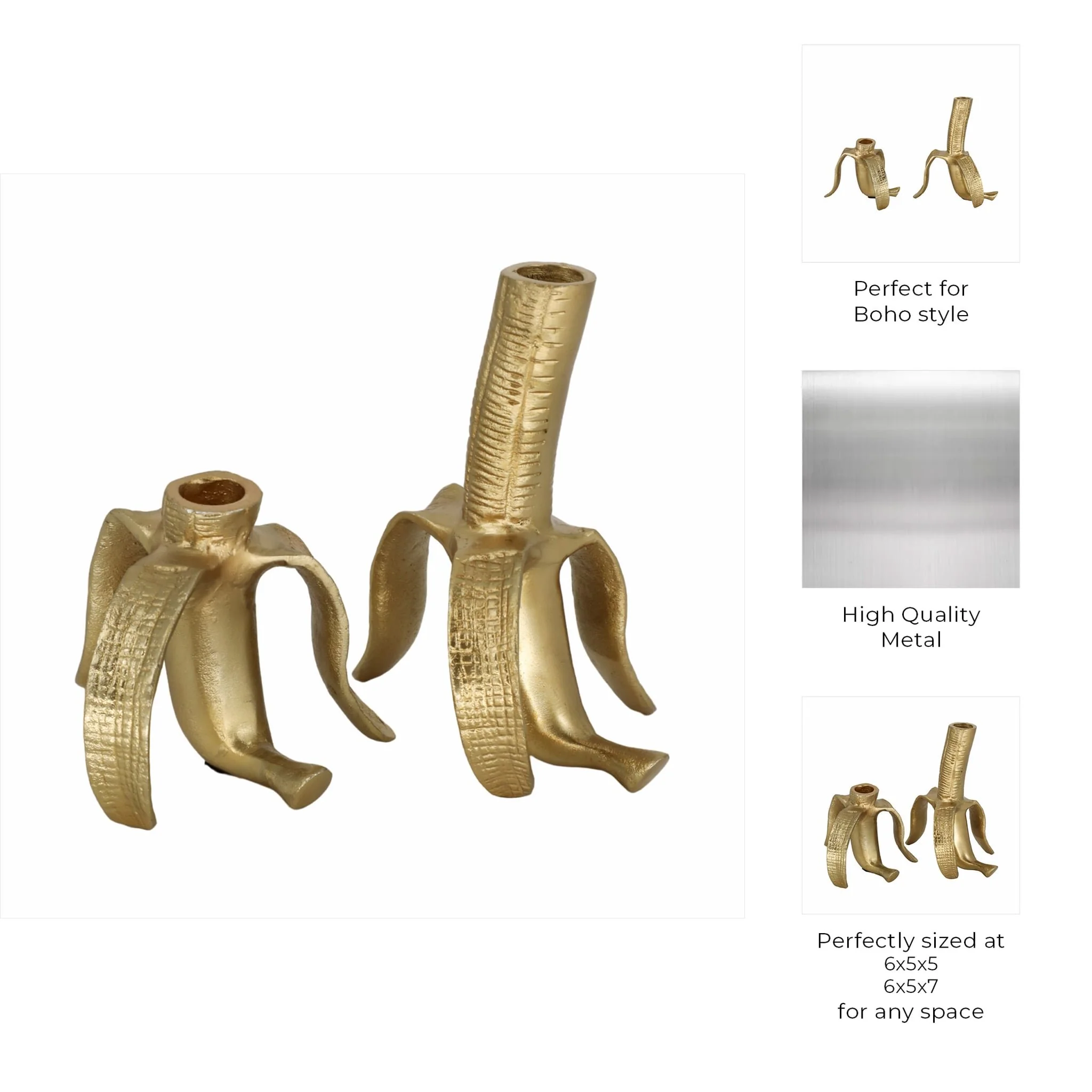 Metal, S/2 6" Banana Taper Candle Holders, Gold - Image 8