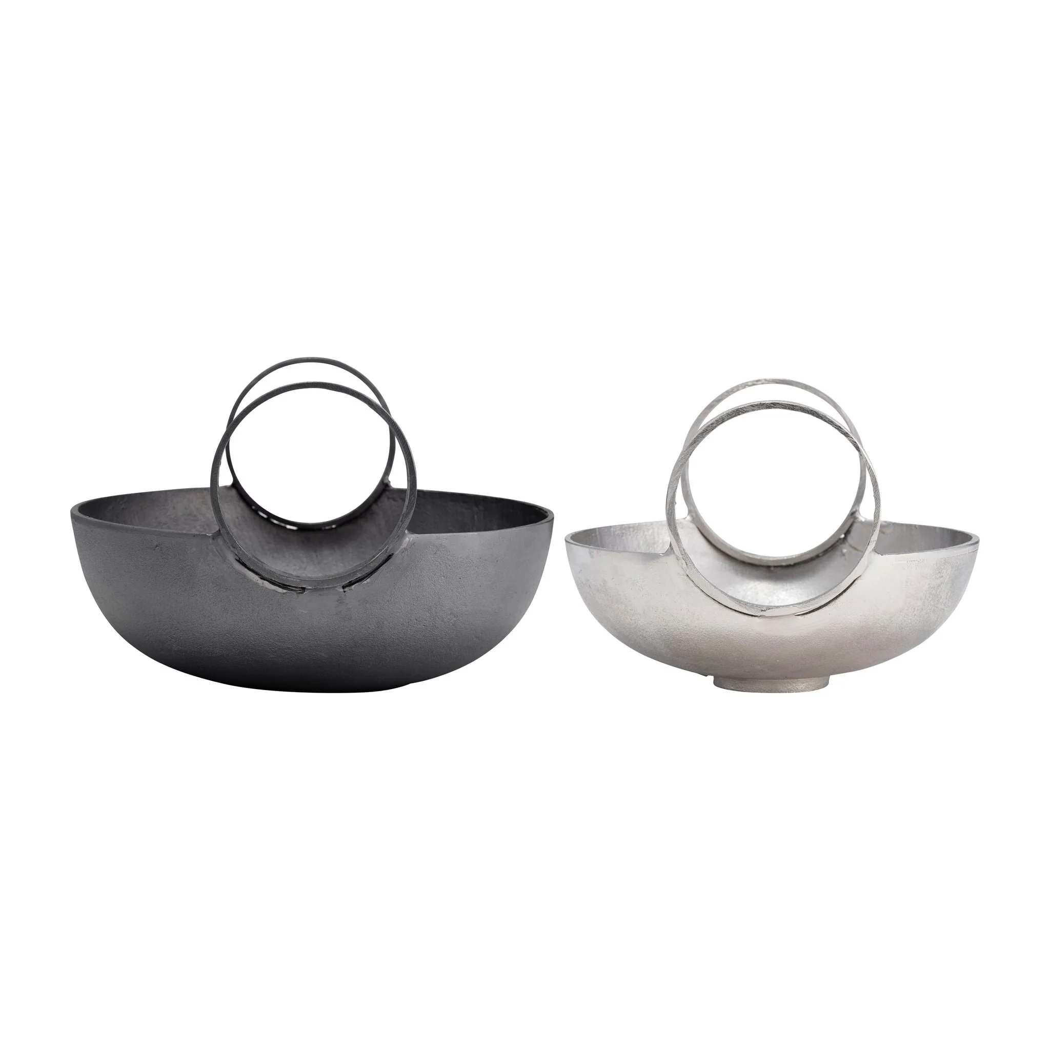 Metal, S/2, 7/8" Bowl With Handles, Slvr/gunmetal - Image 2