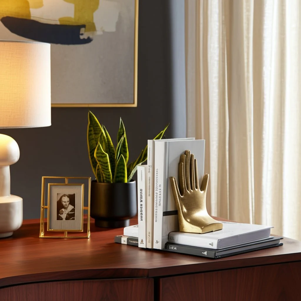 Metal, S/2 7" Hands Bookends, Gold - Image 9