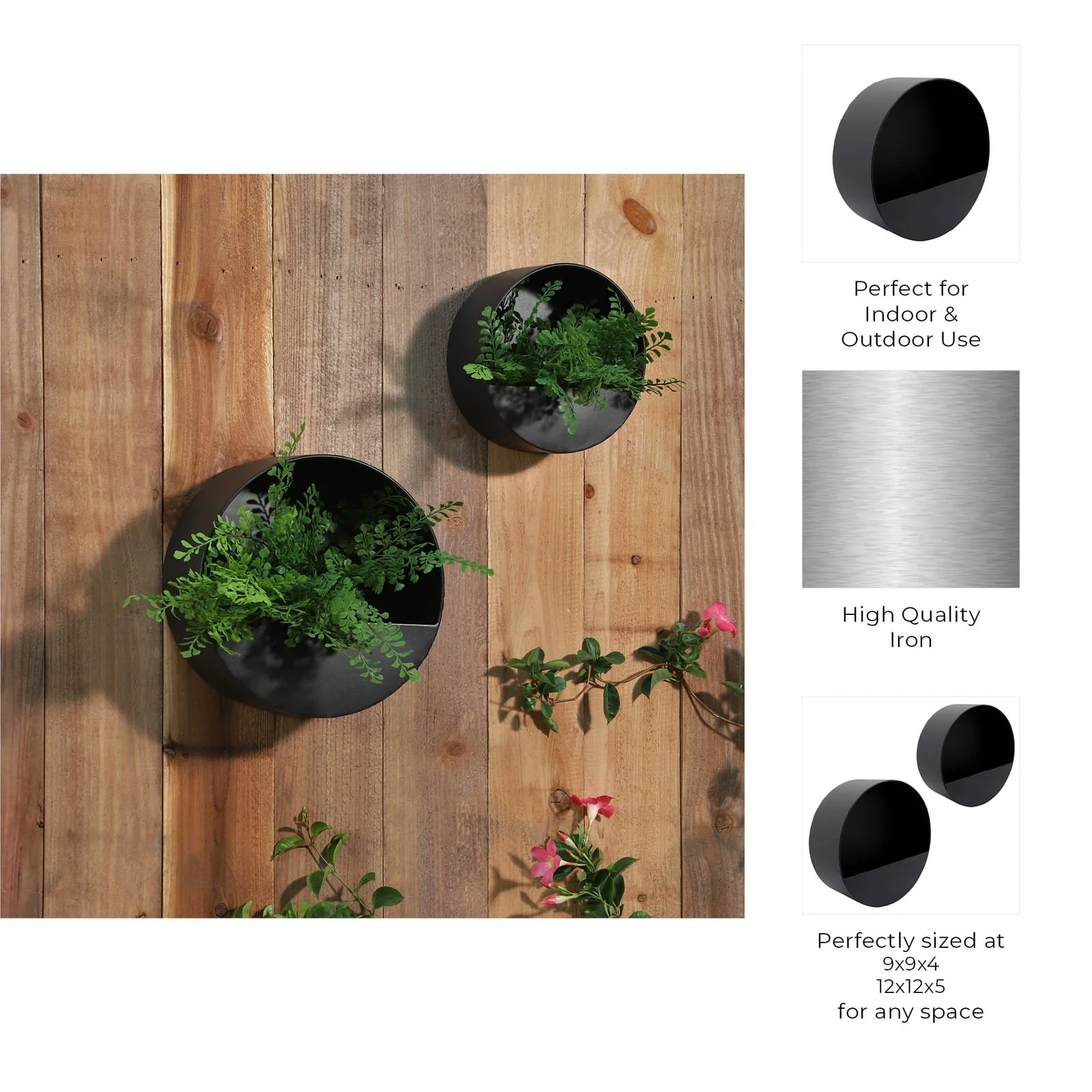 Metal S/2 9/12" Wall Planters, Black - Image 7