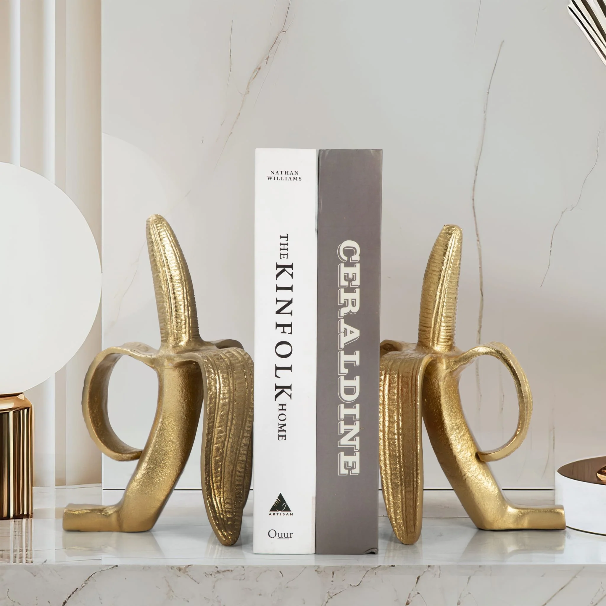 Metal, S/2 9" Banana Bookends, Gold - Image 10