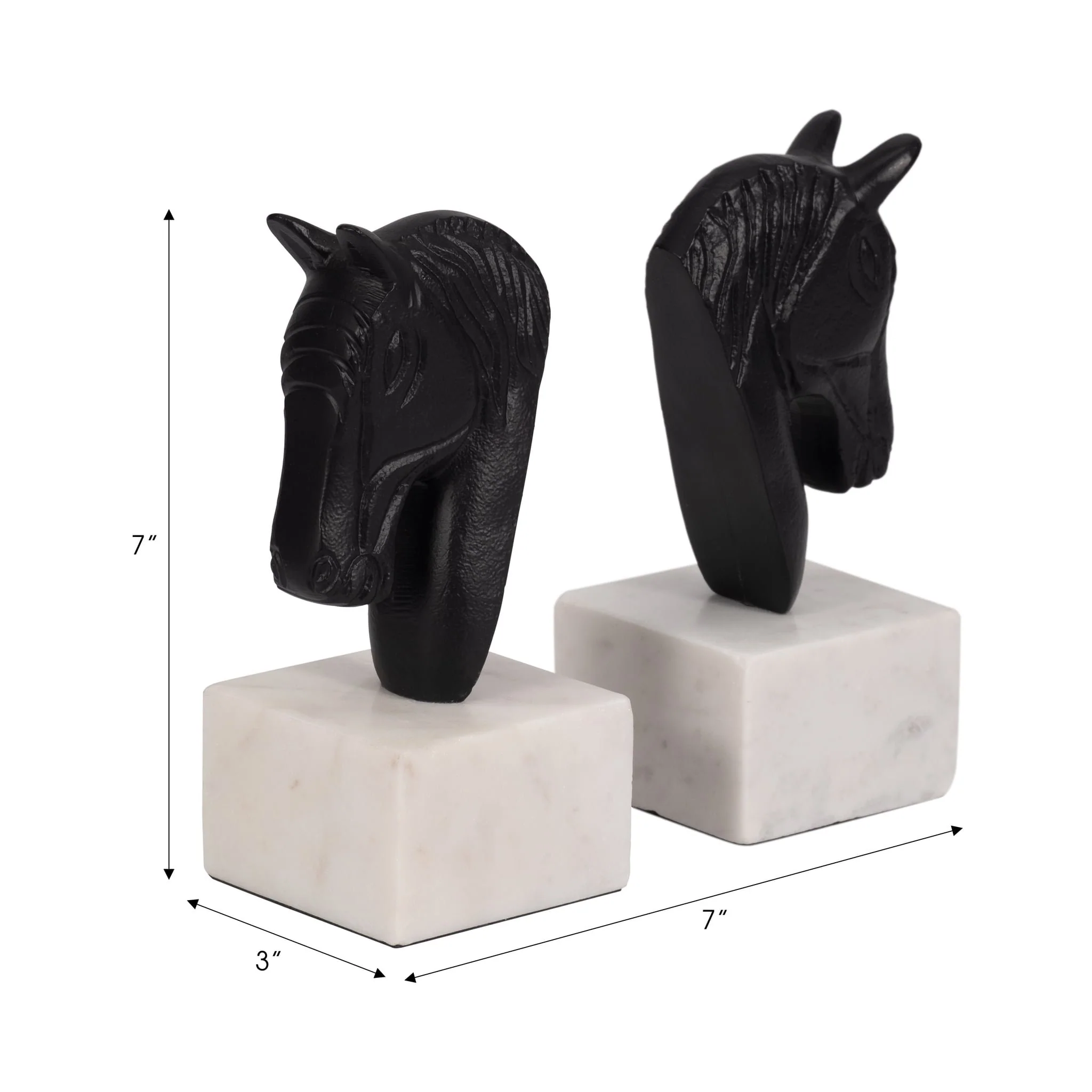 Metal, S/2 Horse Head Bookends, White/black - Image 2